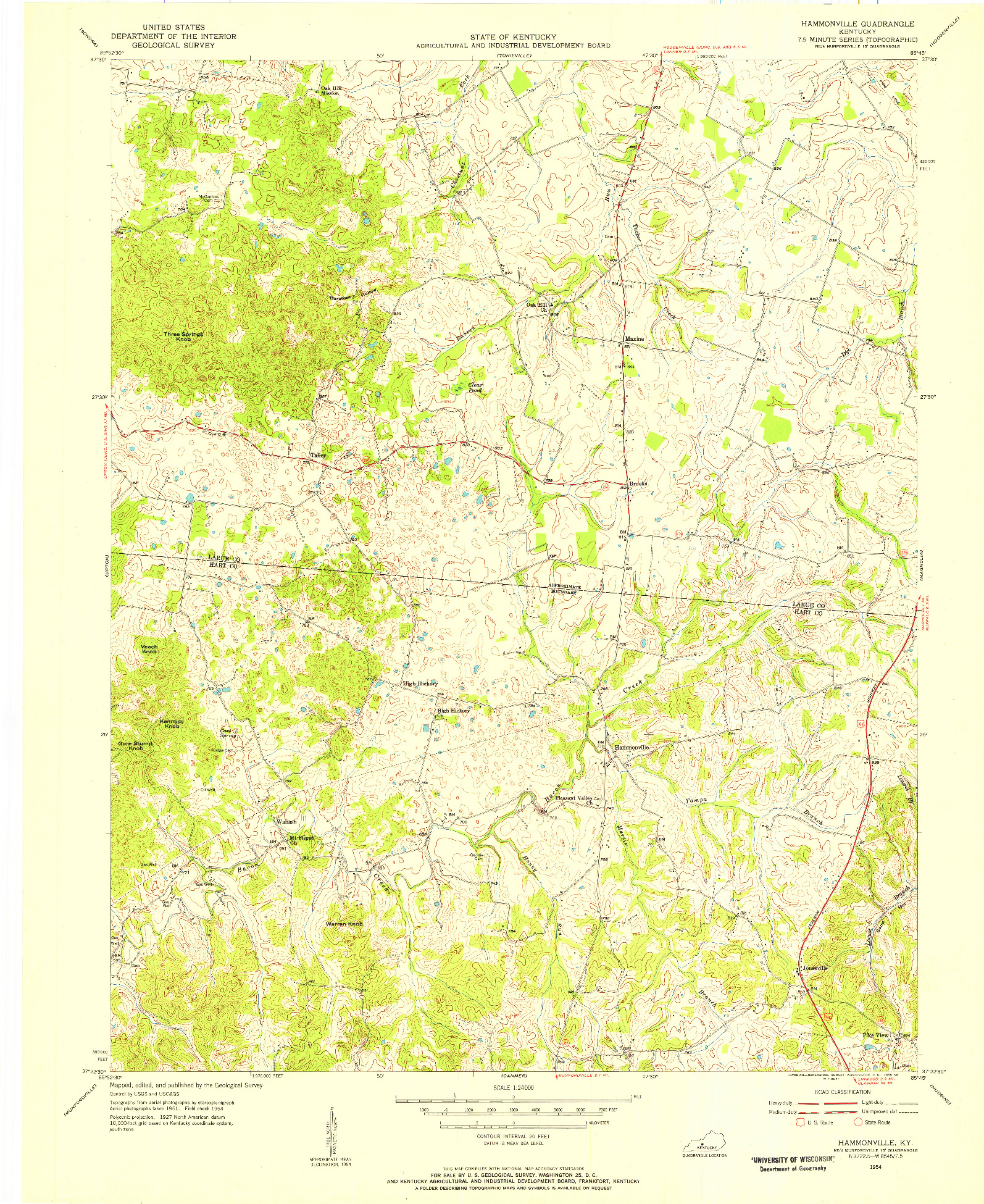 USGS 1:24000-SCALE QUADRANGLE FOR HAMMONVILLE, KY 1954