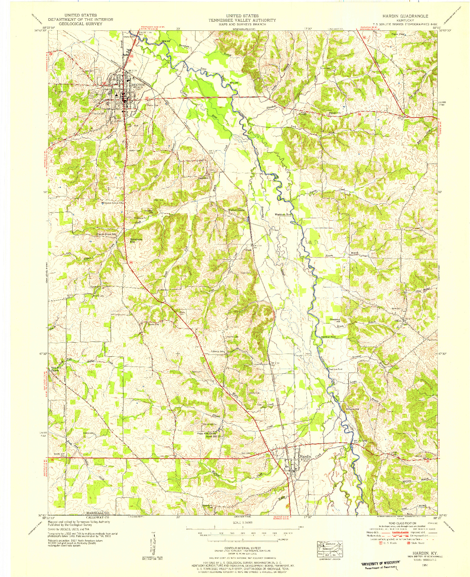 USGS 1:24000-SCALE QUADRANGLE FOR HARDIN, KY 1951