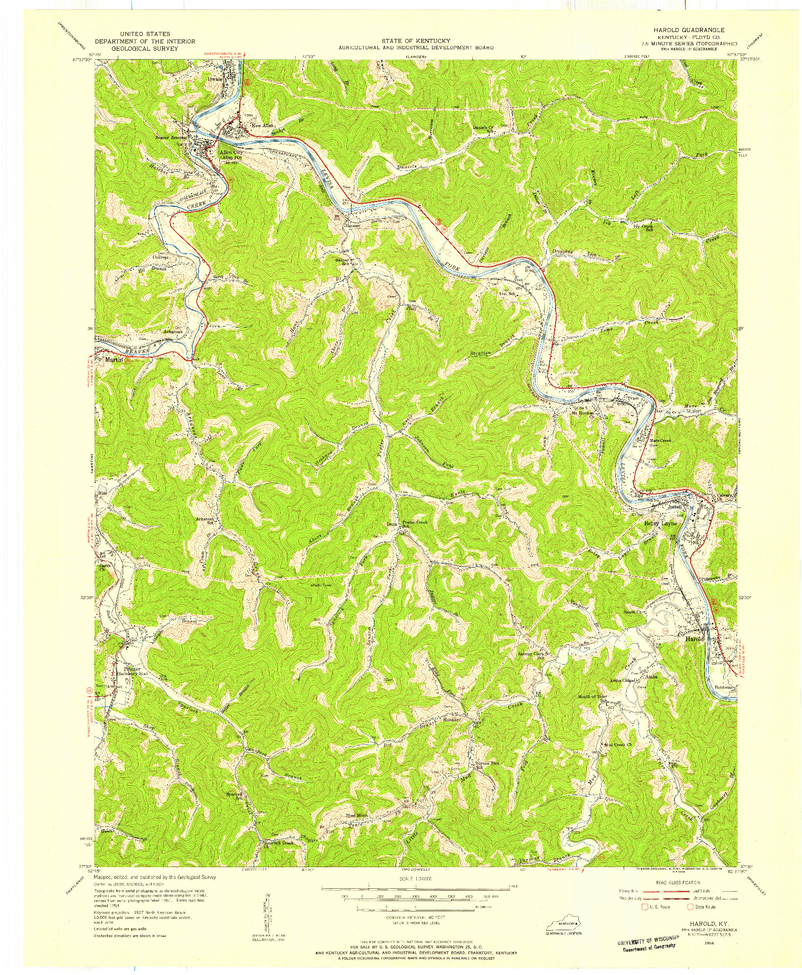 USGS 1:24000-SCALE QUADRANGLE FOR HAROLD, KY 1954