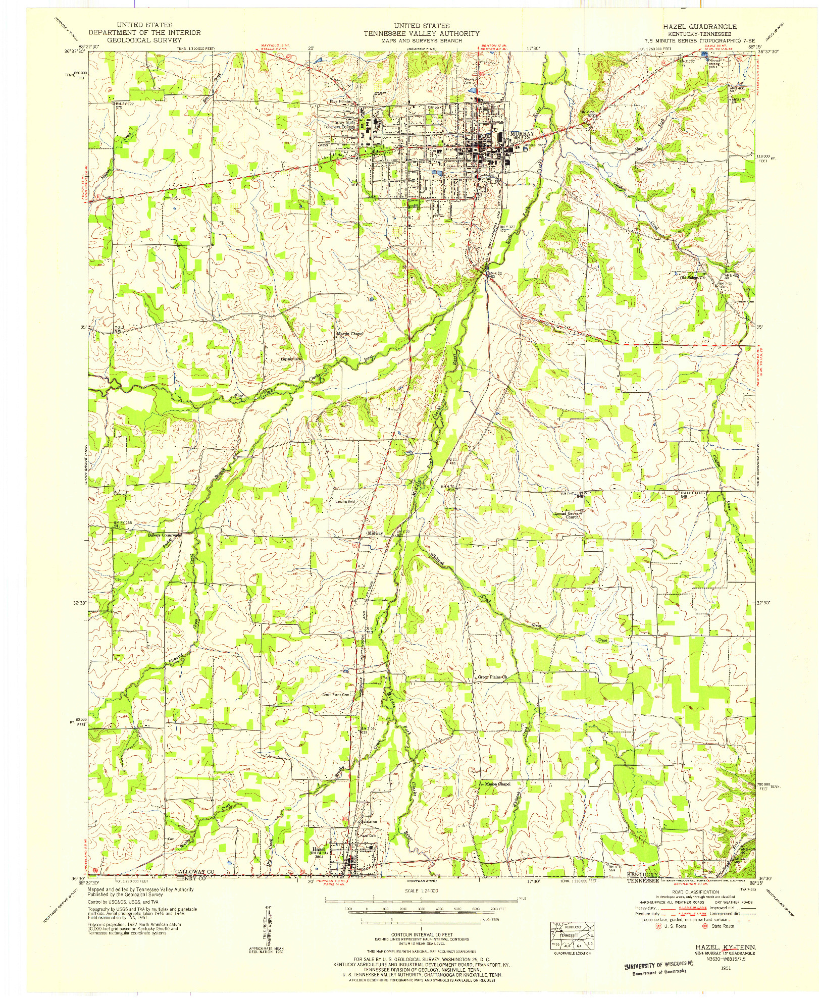 USGS 1:24000-SCALE QUADRANGLE FOR HAZEL, KY 1951