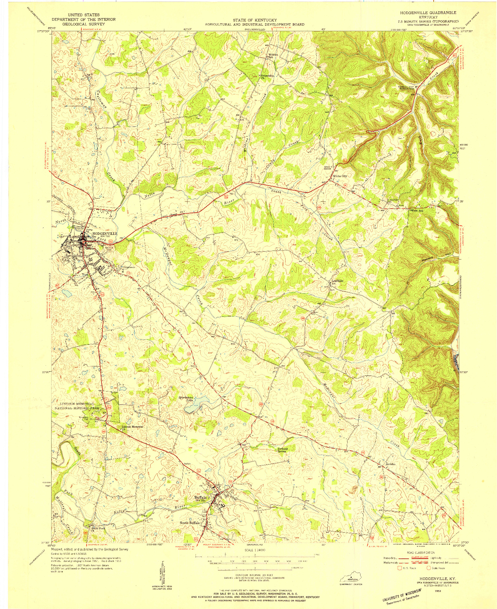 USGS 1:24000-SCALE QUADRANGLE FOR HODGENVILLE, KY 1953