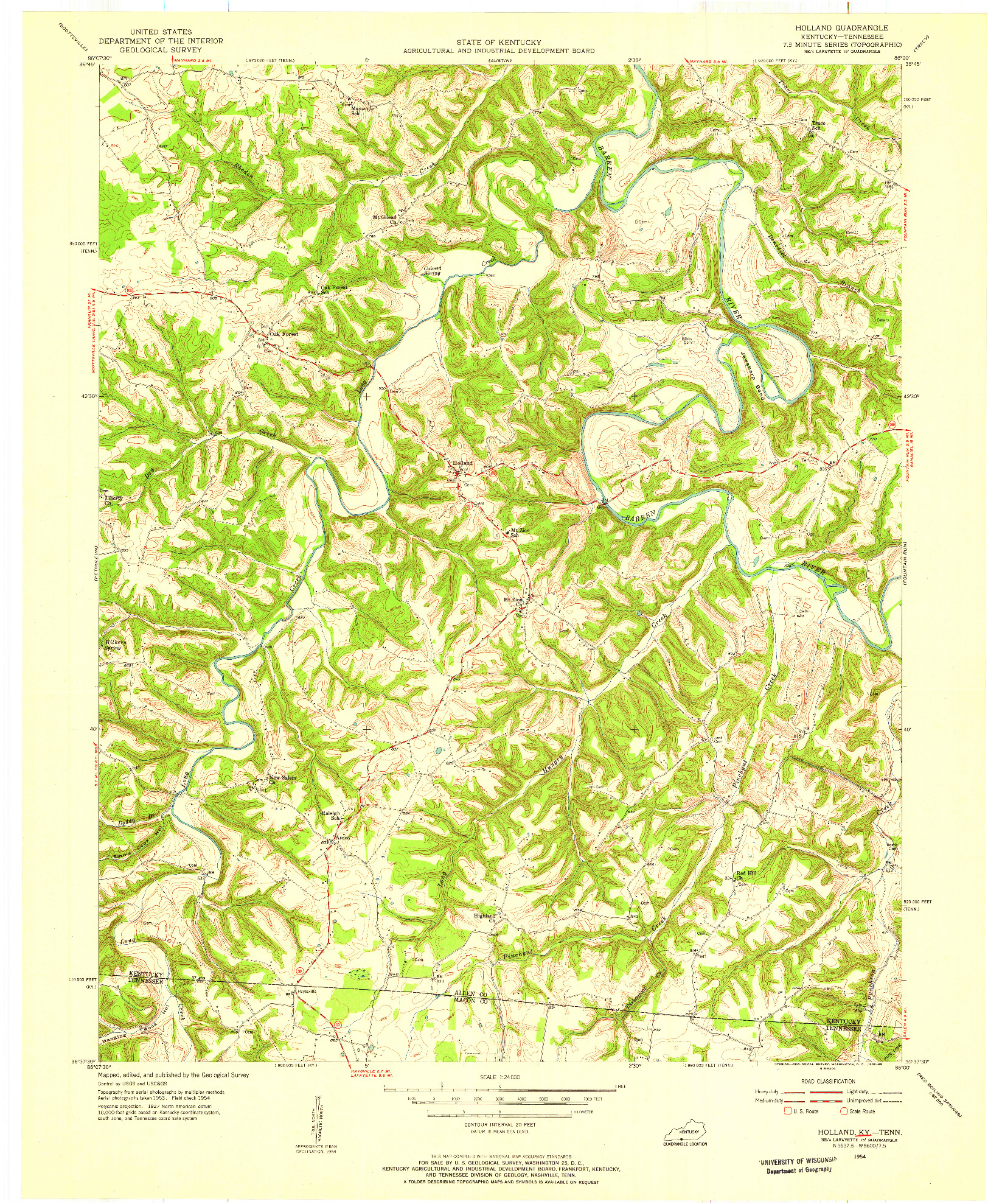 USGS 1:24000-SCALE QUADRANGLE FOR HOLLAND, KY 1954