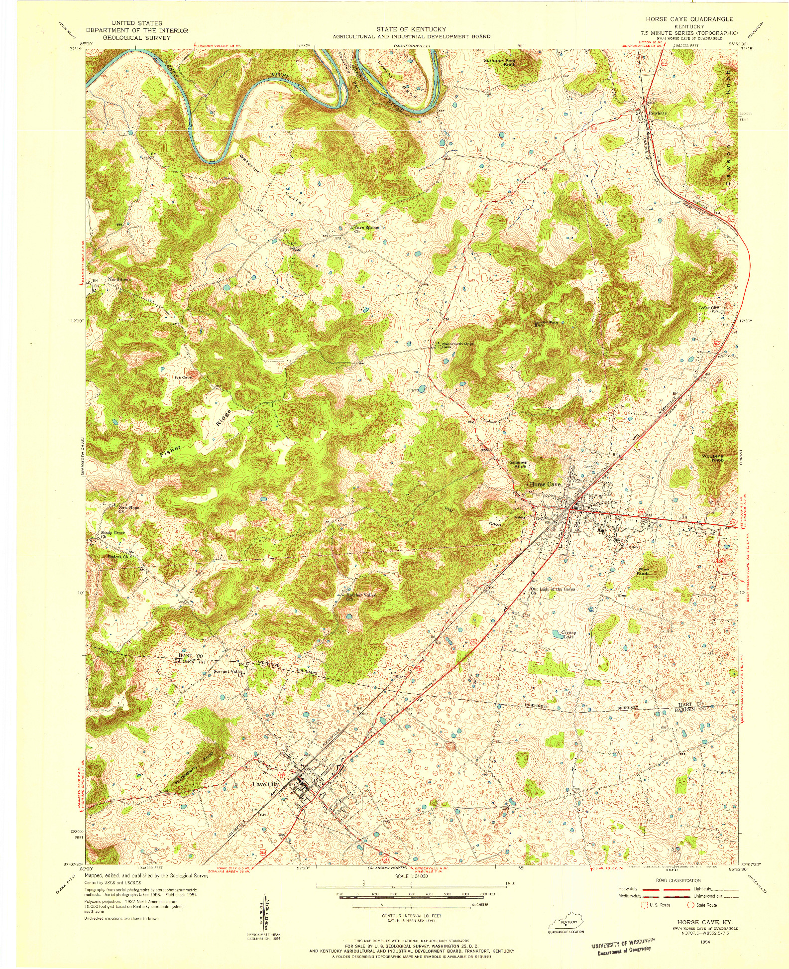 USGS 1:24000-SCALE QUADRANGLE FOR HORSE CAVE, KY 1954