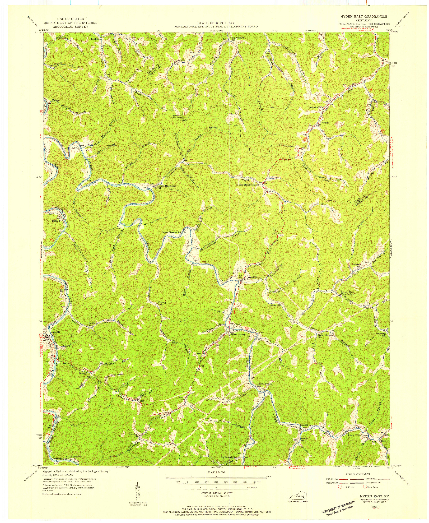 USGS 1:24000-SCALE QUADRANGLE FOR HYDEN EAST, KY 1954