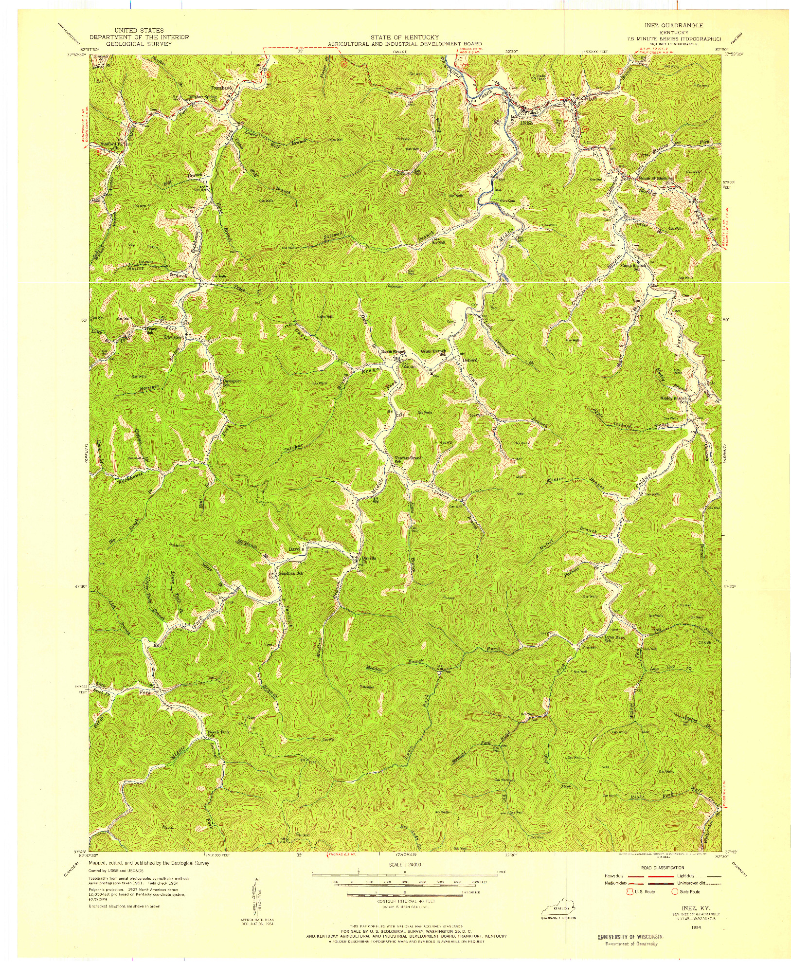 USGS 1:24000-SCALE QUADRANGLE FOR INEZ, KY 1954