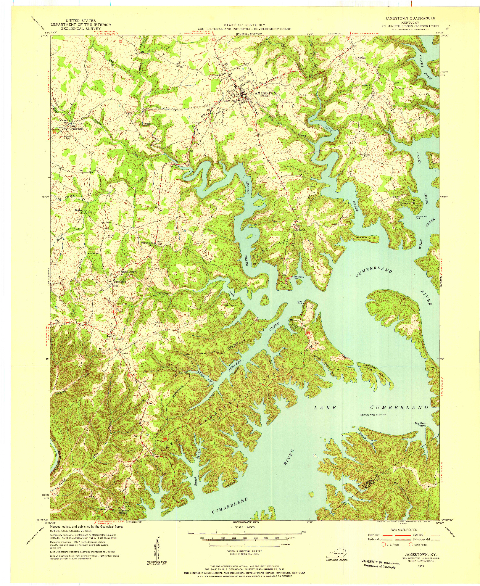 USGS 1:24000-SCALE QUADRANGLE FOR JAMESTOWN, KY 1953