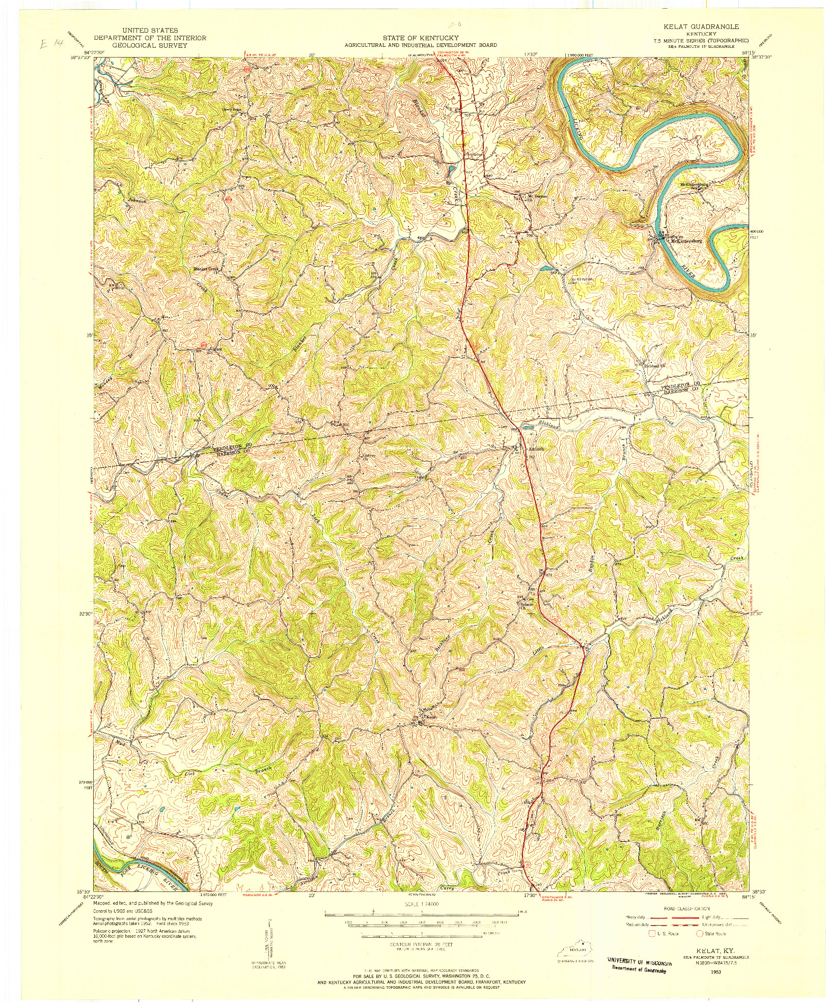 USGS 1:24000-SCALE QUADRANGLE FOR KELAT, KY 1953