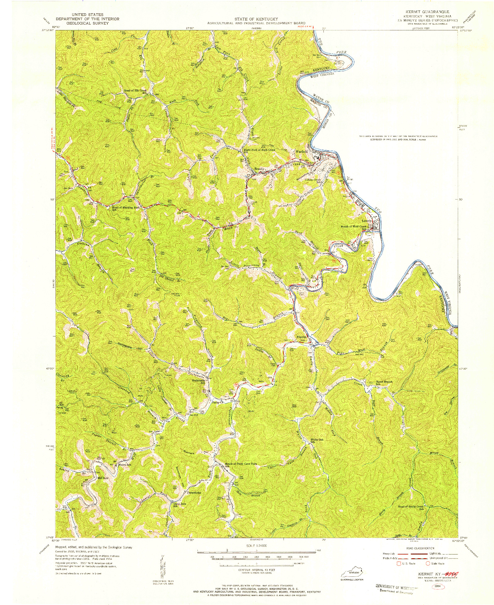 USGS 1:24000-SCALE QUADRANGLE FOR KERMIT, KY 1954
