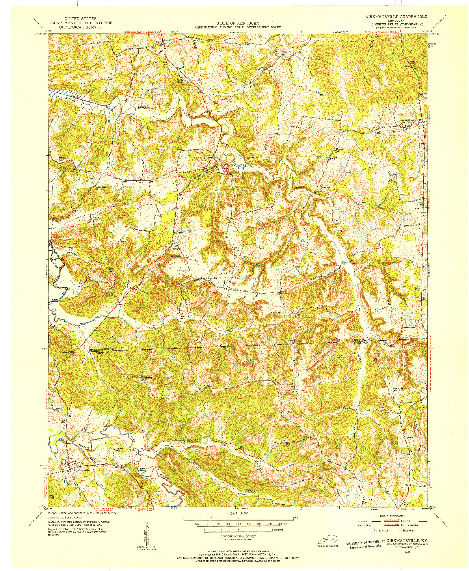 USGS 1:24000-SCALE QUADRANGLE FOR KIRKMANSVILLE, KY 1953