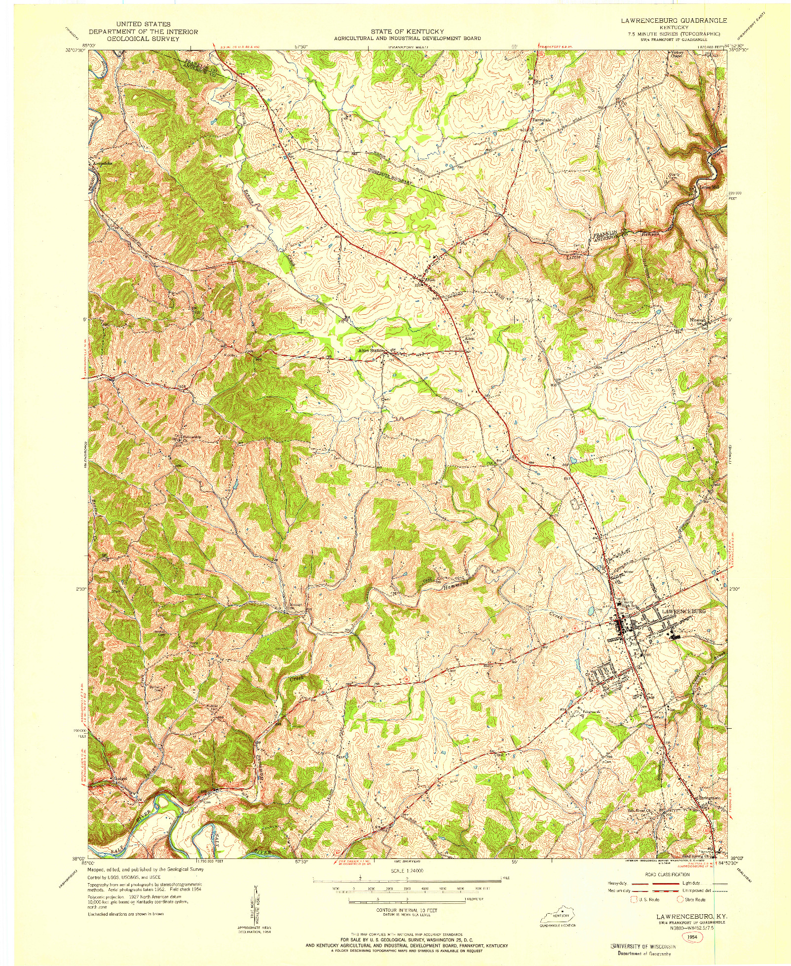 USGS 1:24000-SCALE QUADRANGLE FOR LAWRENCEBURG, KY 1954