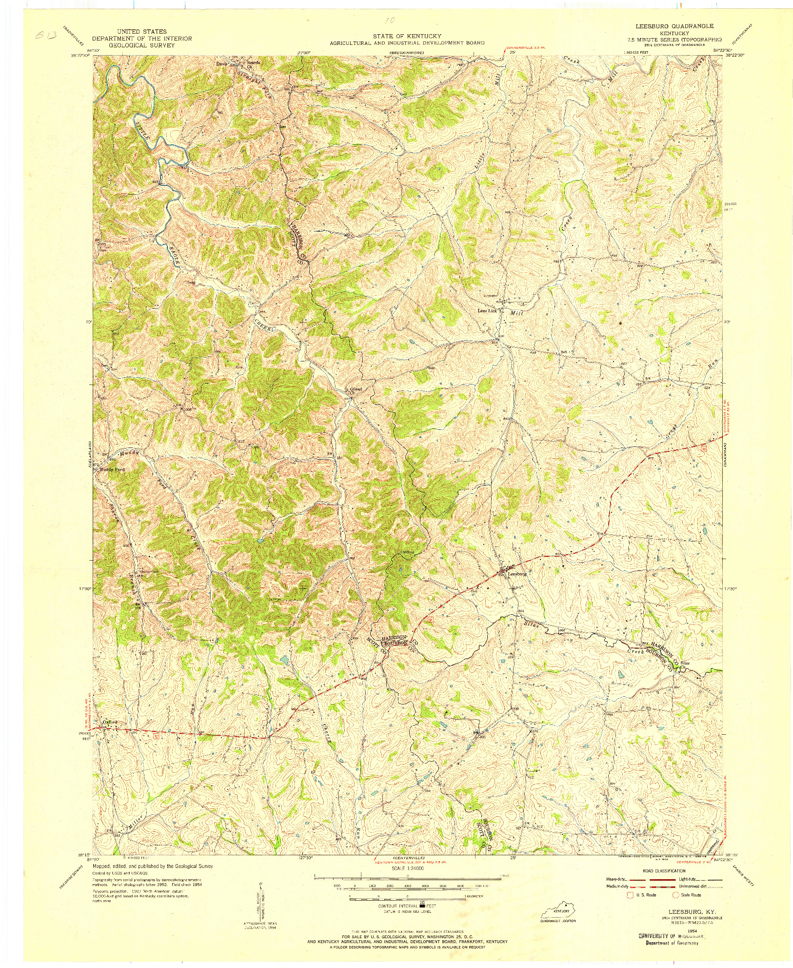 USGS 1:24000-SCALE QUADRANGLE FOR LEESBURG, KY 1954