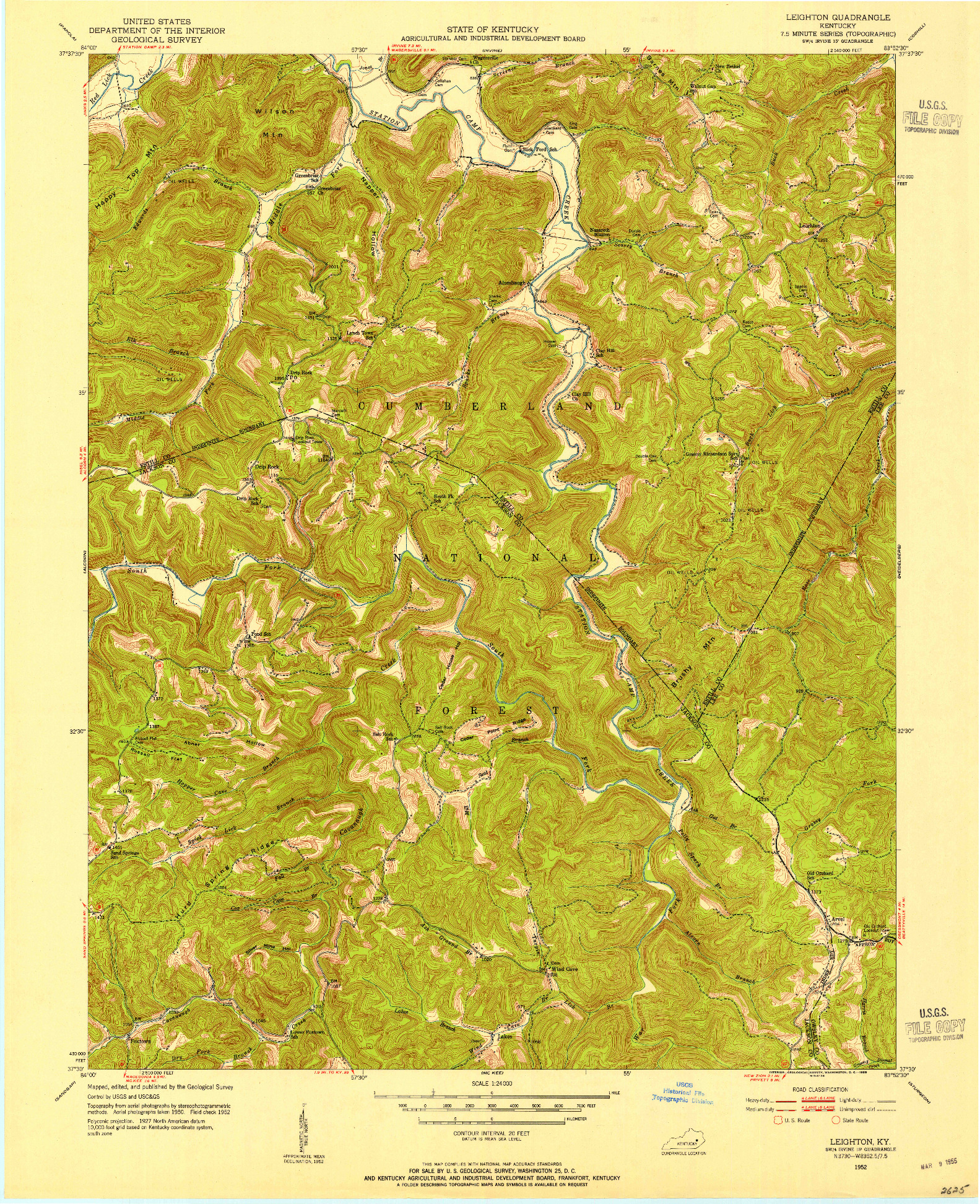 USGS 1:24000-SCALE QUADRANGLE FOR LEIGHTON, KY 1952