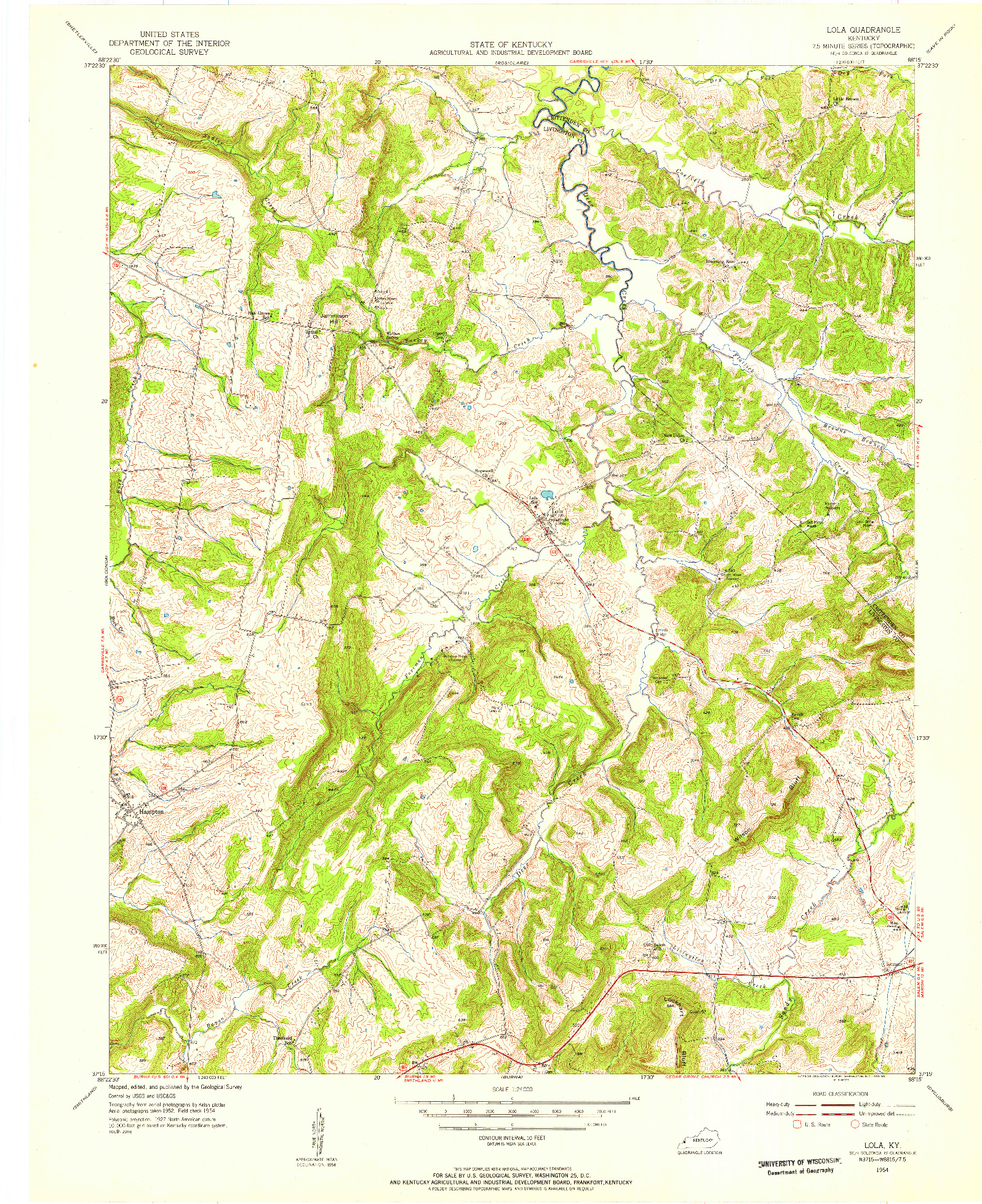 USGS 1:24000-SCALE QUADRANGLE FOR LOLA, KY 1954