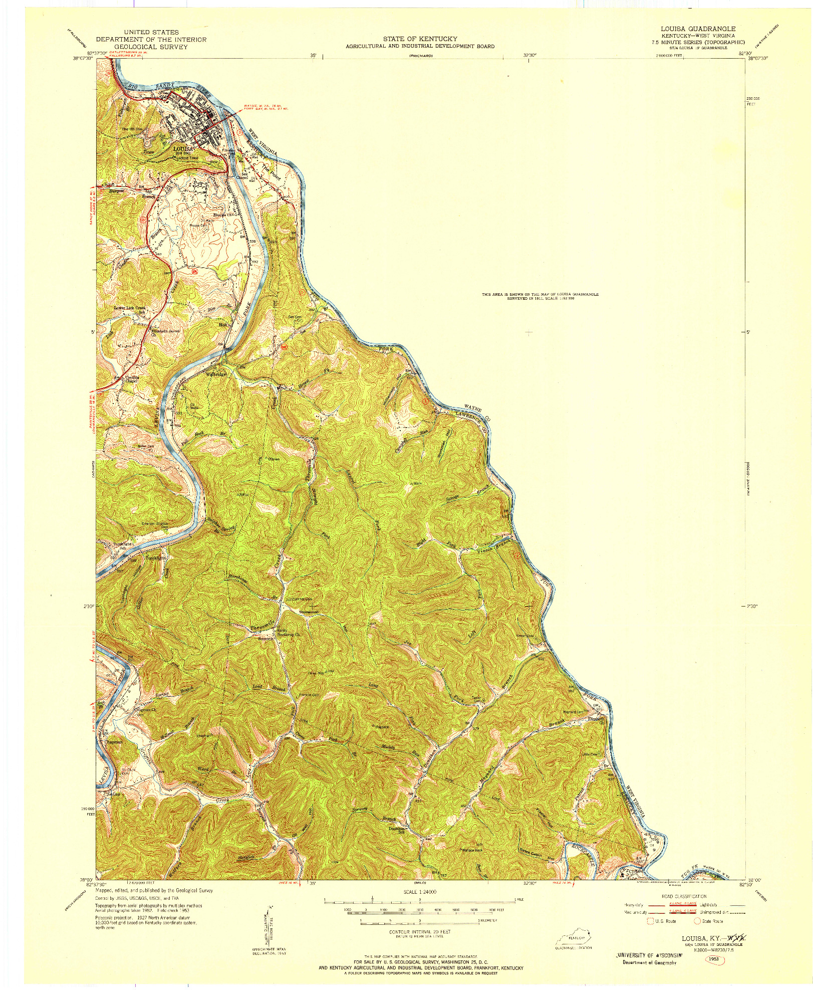 USGS 1:24000-SCALE QUADRANGLE FOR LOUISA, KY 1953
