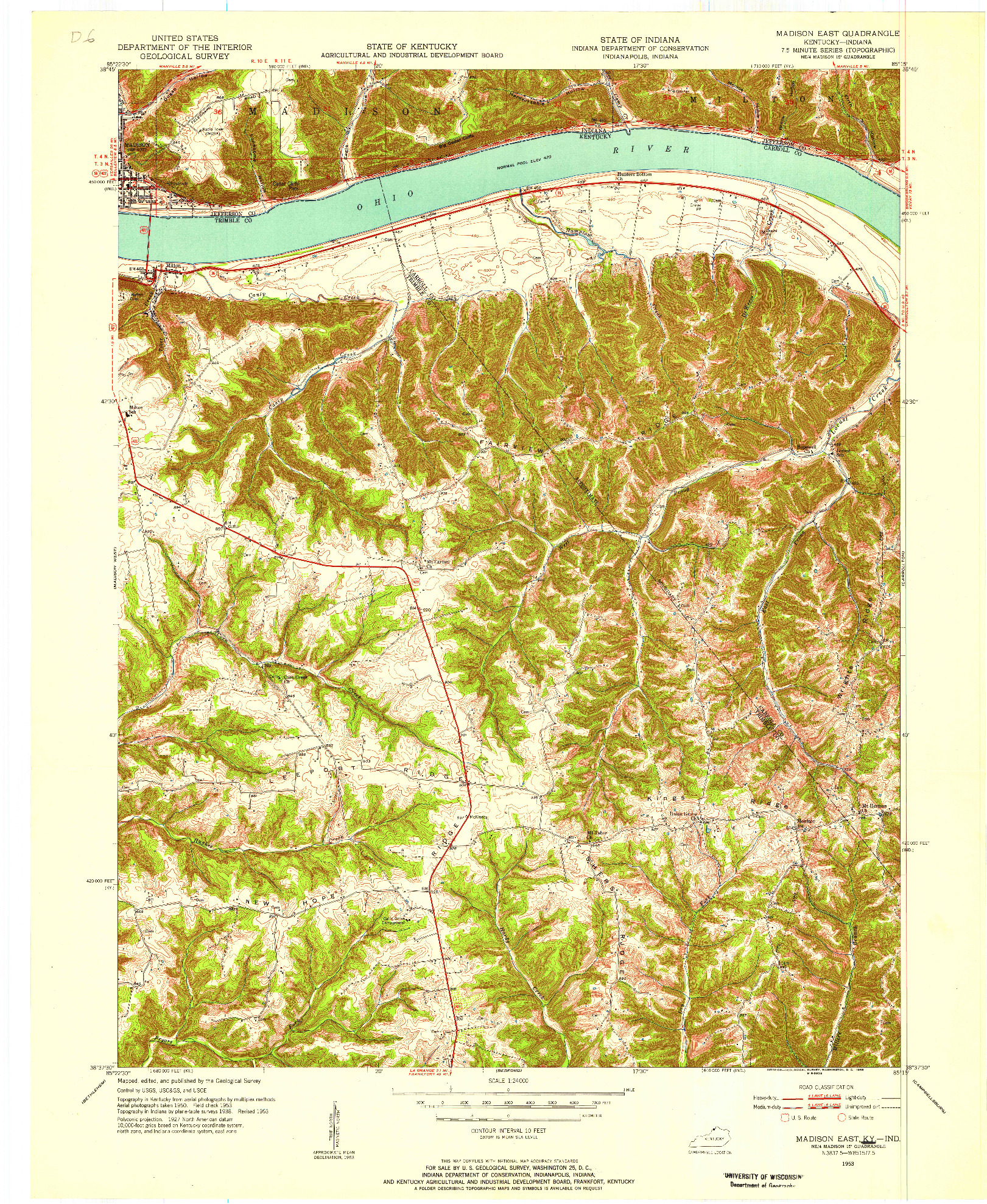 USGS 1:24000-SCALE QUADRANGLE FOR MADISON EAST, KY 1953