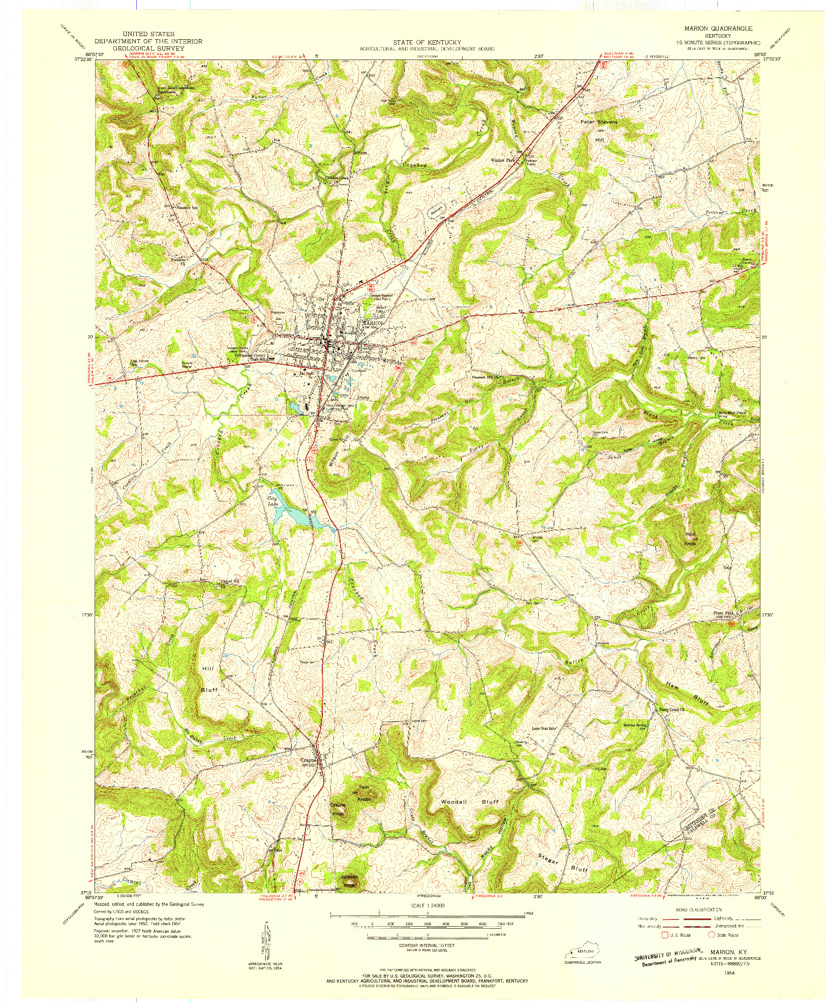 USGS 1:24000-SCALE QUADRANGLE FOR MARION, KY 1954