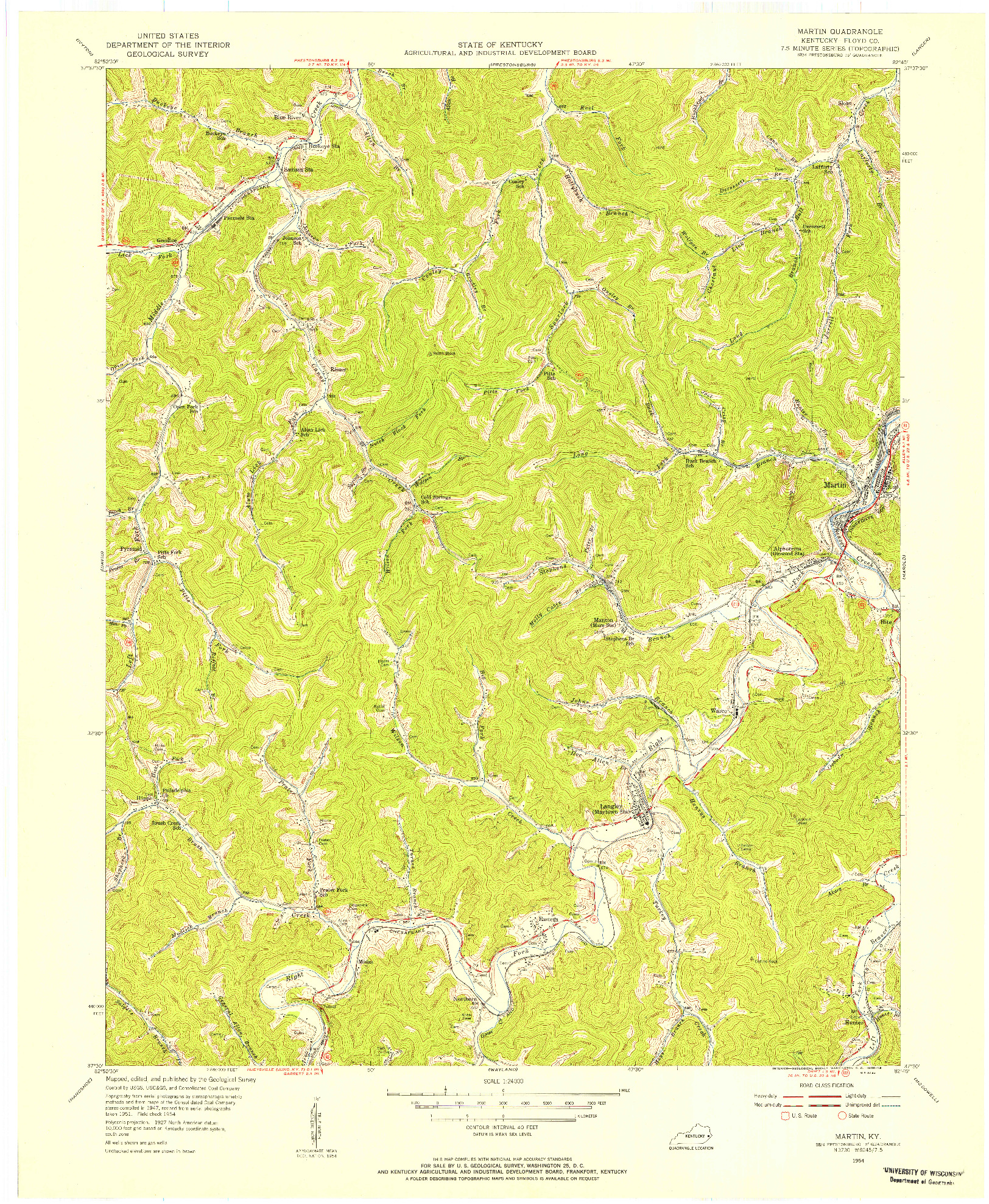 USGS 1:24000-SCALE QUADRANGLE FOR MARTIN, KY 1954