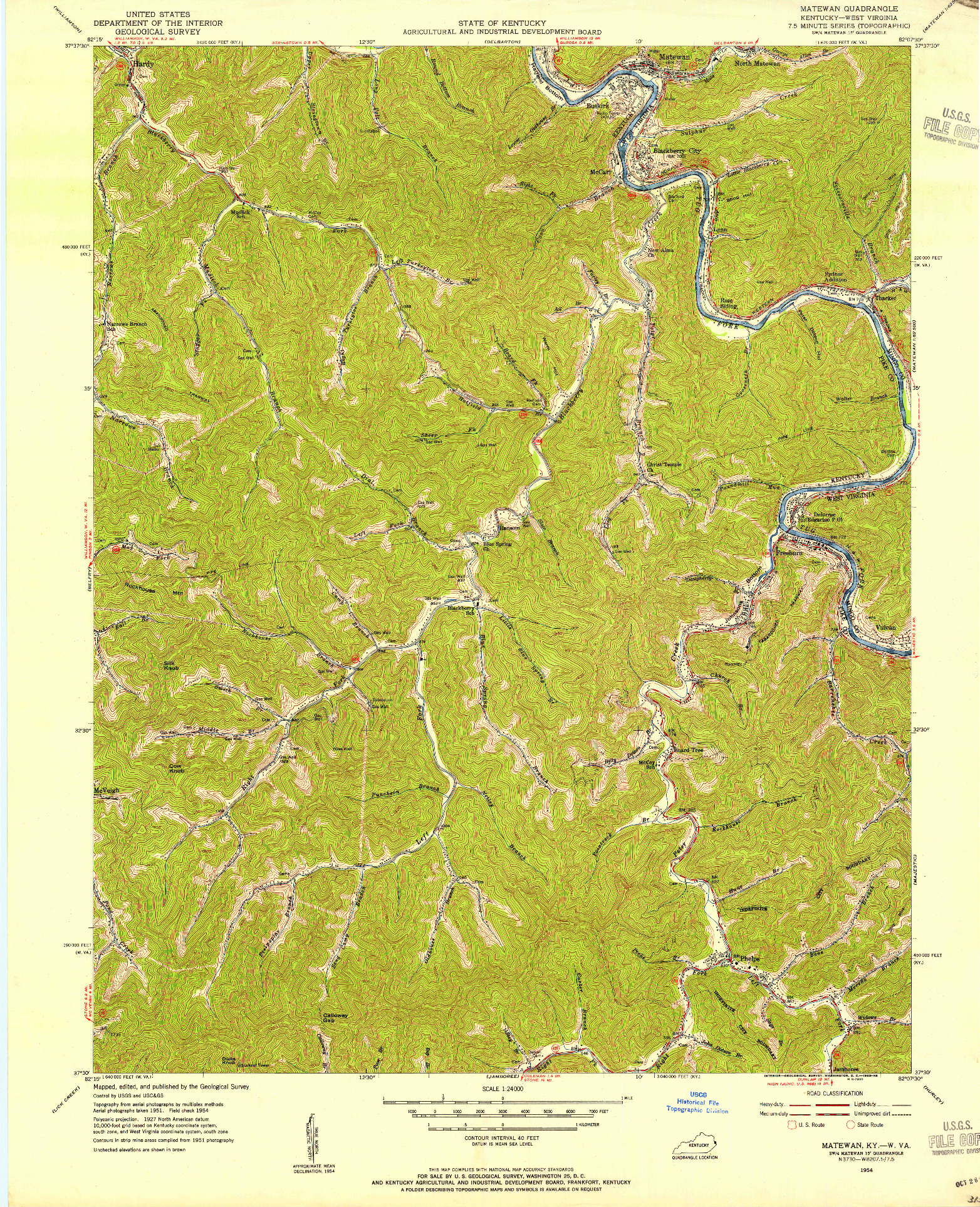 USGS 1:24000-SCALE QUADRANGLE FOR MATEWAN, KY 1954