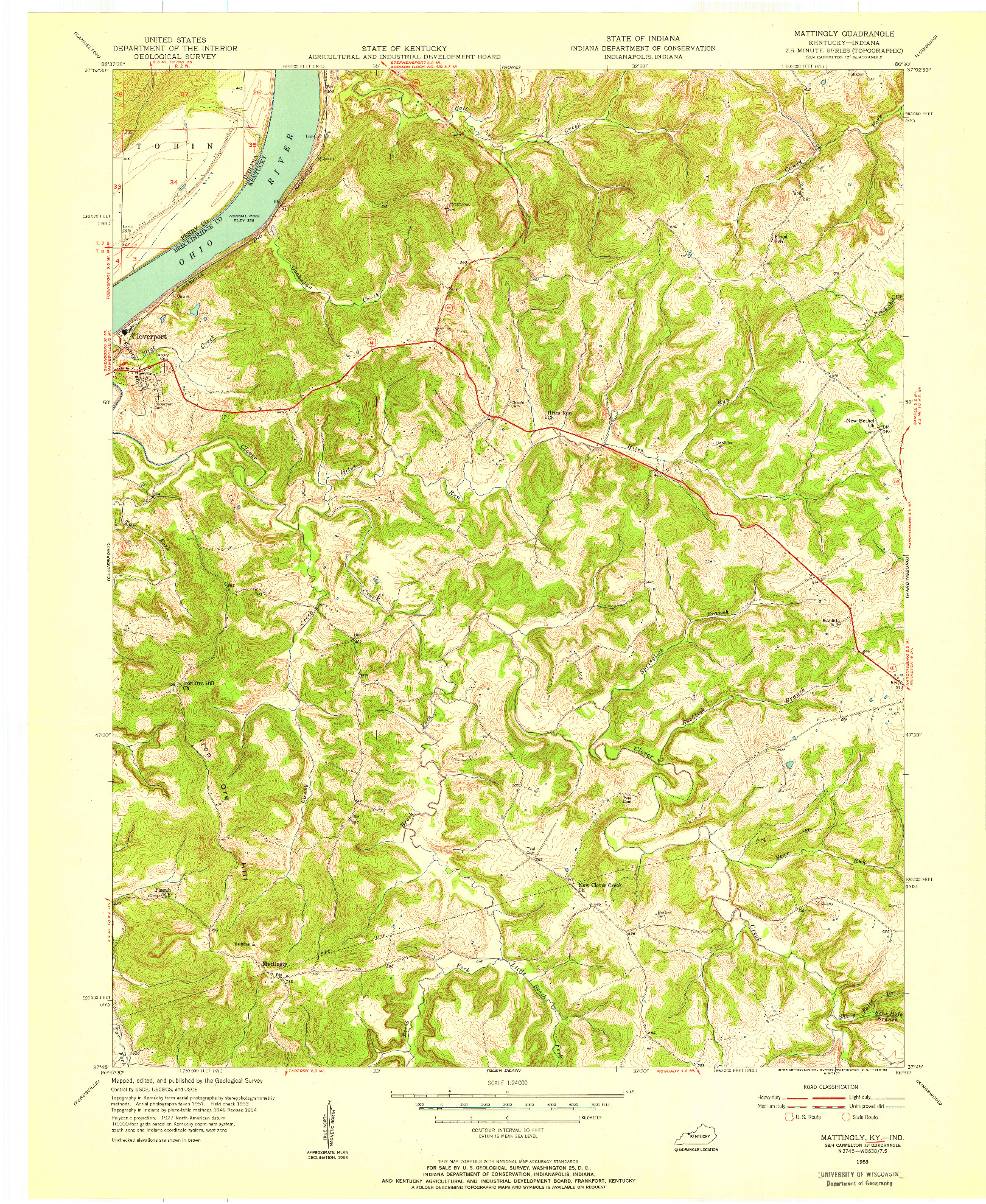 USGS 1:24000-SCALE QUADRANGLE FOR MATTINGLY, KY 1953