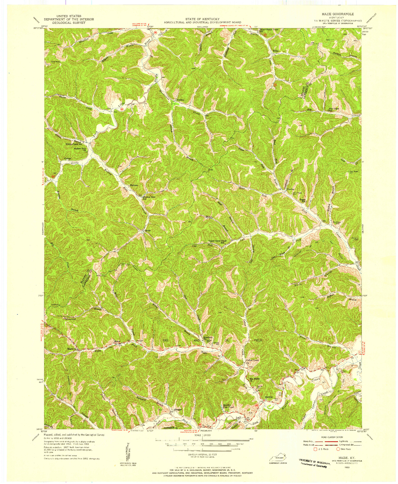 USGS 1:24000-SCALE QUADRANGLE FOR MAZIE, KY 1953