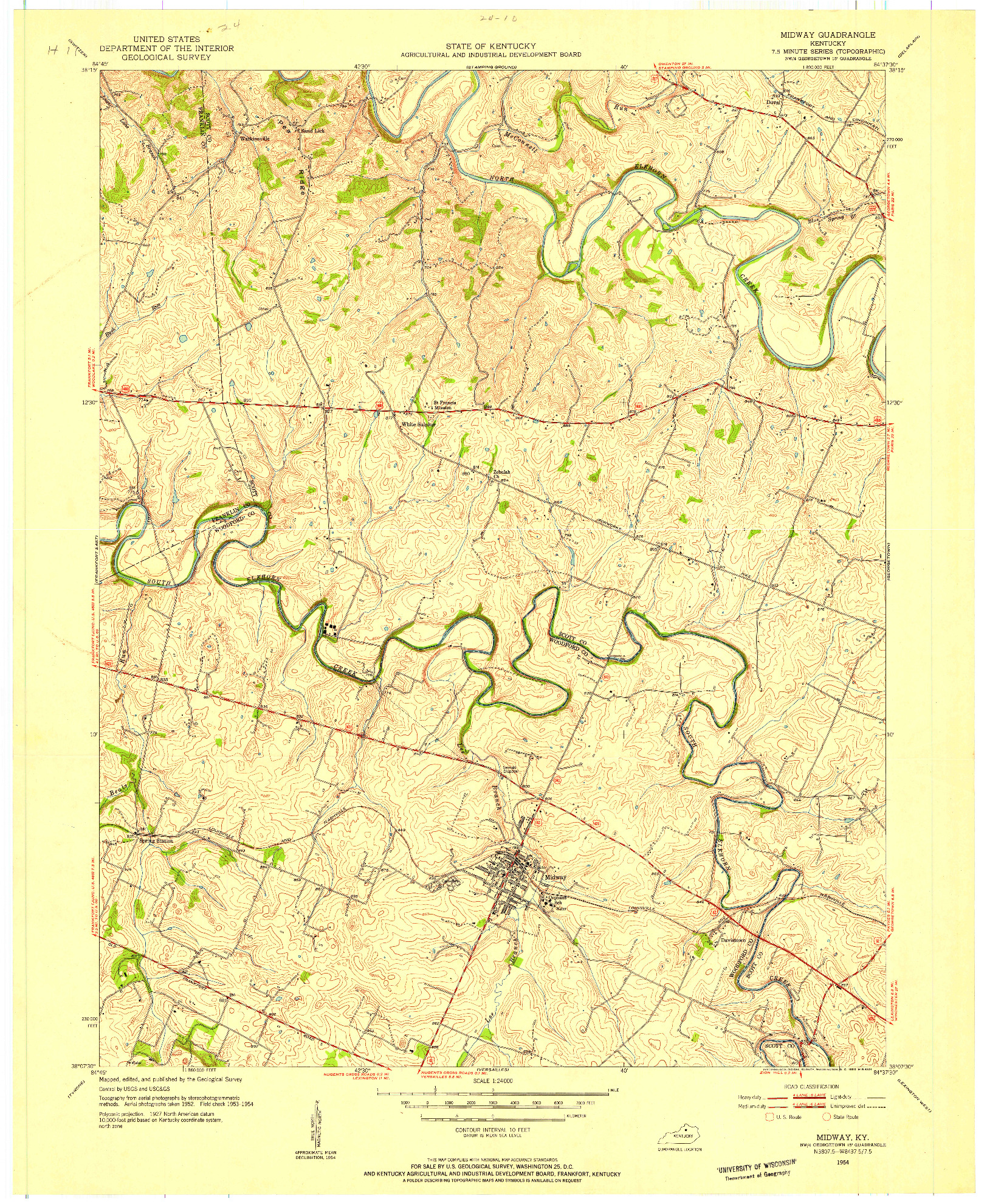USGS 1:24000-SCALE QUADRANGLE FOR MIDWAY, KY 1952