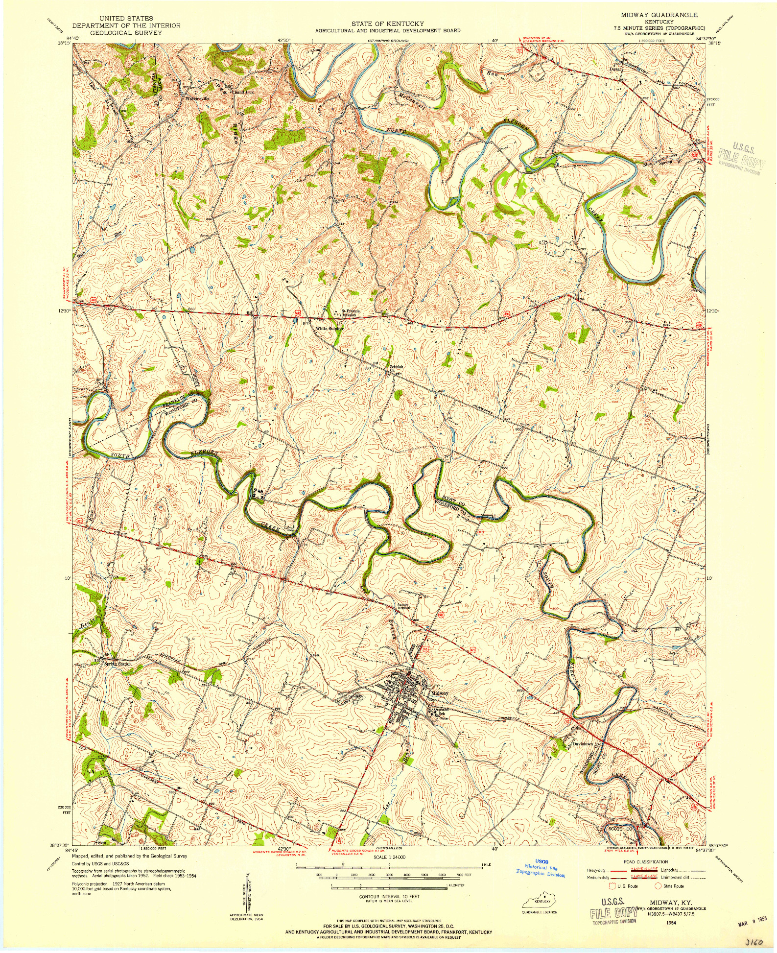 USGS 1:24000-SCALE QUADRANGLE FOR MIDWAY, KY 1954