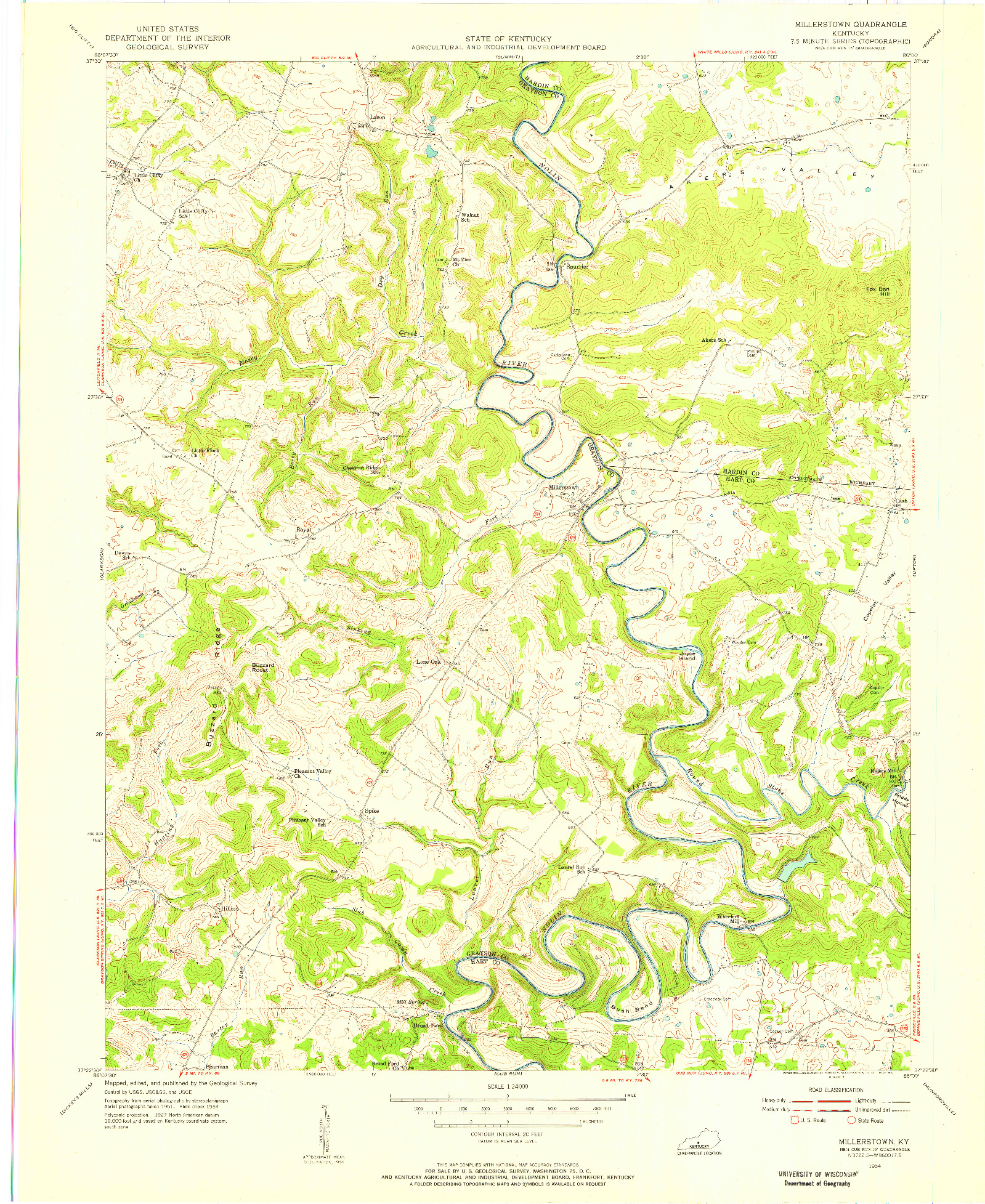 USGS 1:24000-SCALE QUADRANGLE FOR MILLERSTOWN, KY 1954