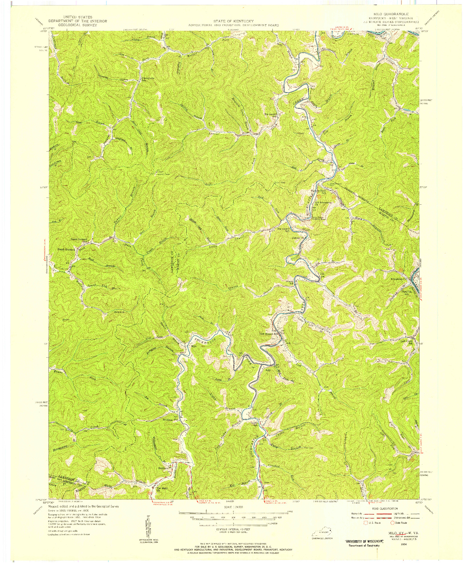 USGS 1:24000-SCALE QUADRANGLE FOR MILO, KY 1954