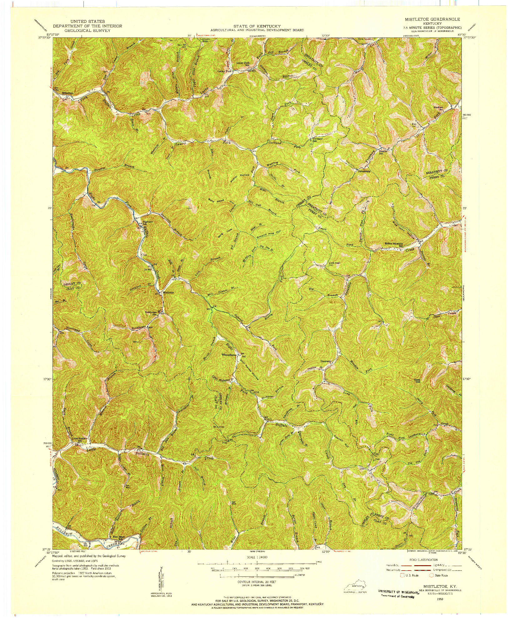 USGS 1:24000-SCALE QUADRANGLE FOR MISTLETOE, KY 1953