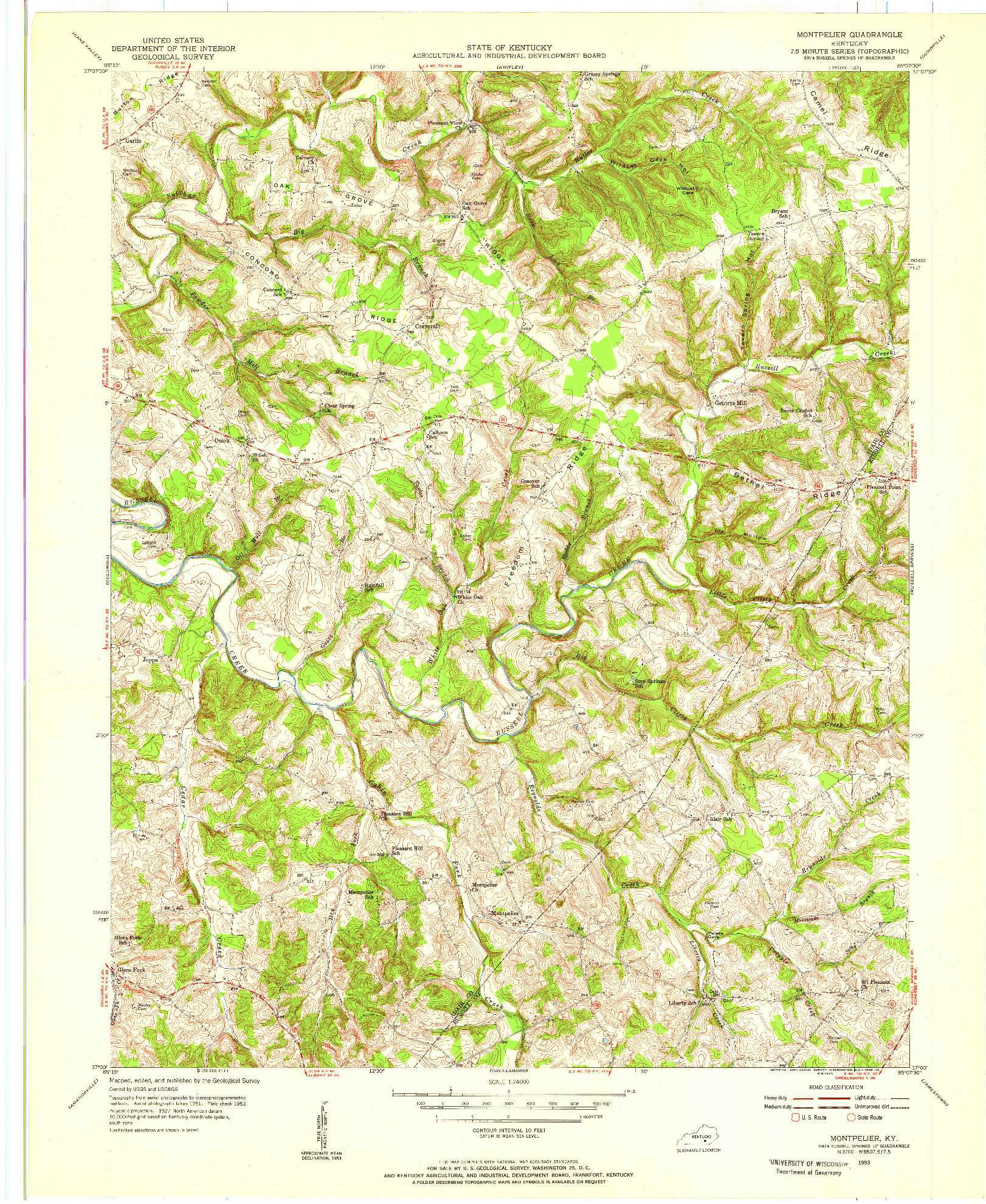 USGS 1:24000-SCALE QUADRANGLE FOR MONTPELIER, KY 1953