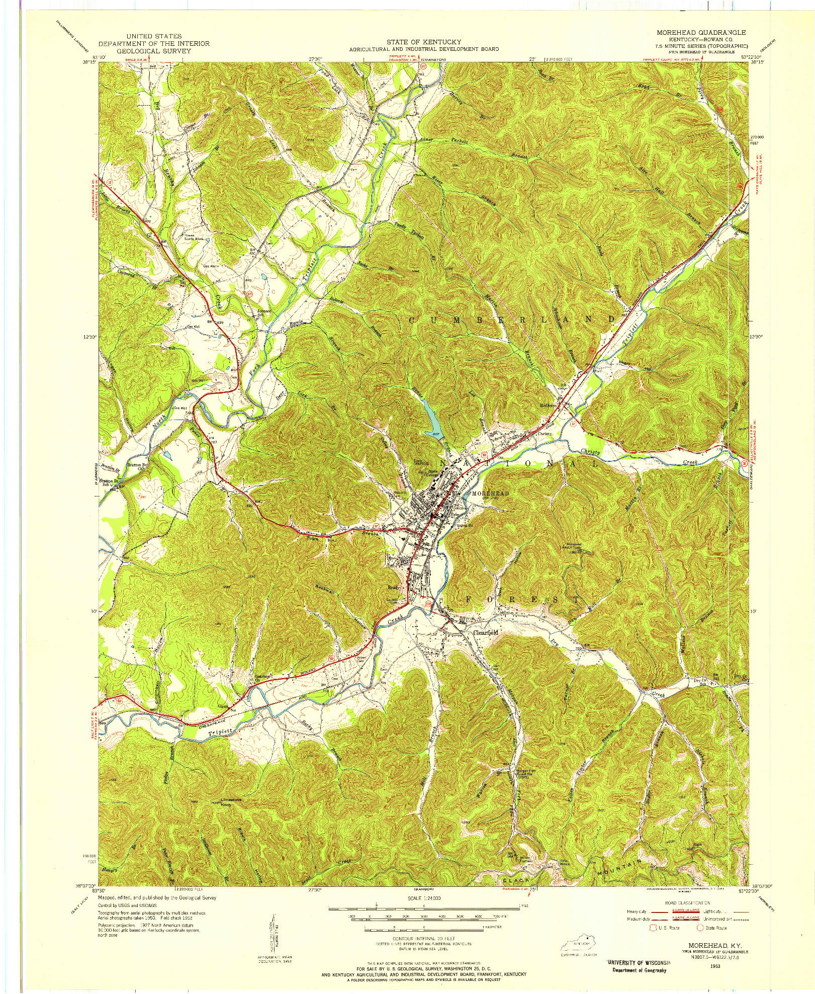 USGS 1:24000-SCALE QUADRANGLE FOR MOREHEAD, KY 1953