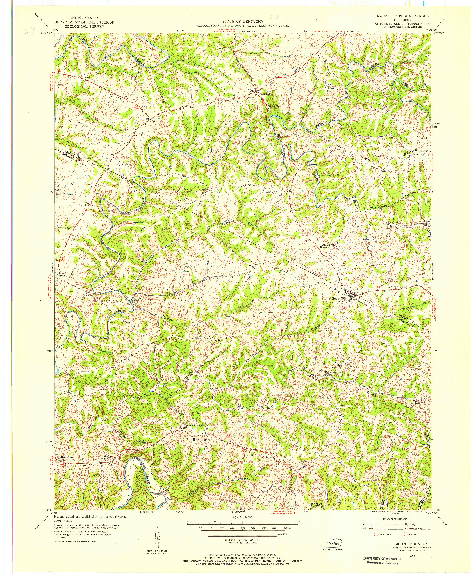 USGS 1:24000-SCALE QUADRANGLE FOR MOUNT EDEN, KY 1954