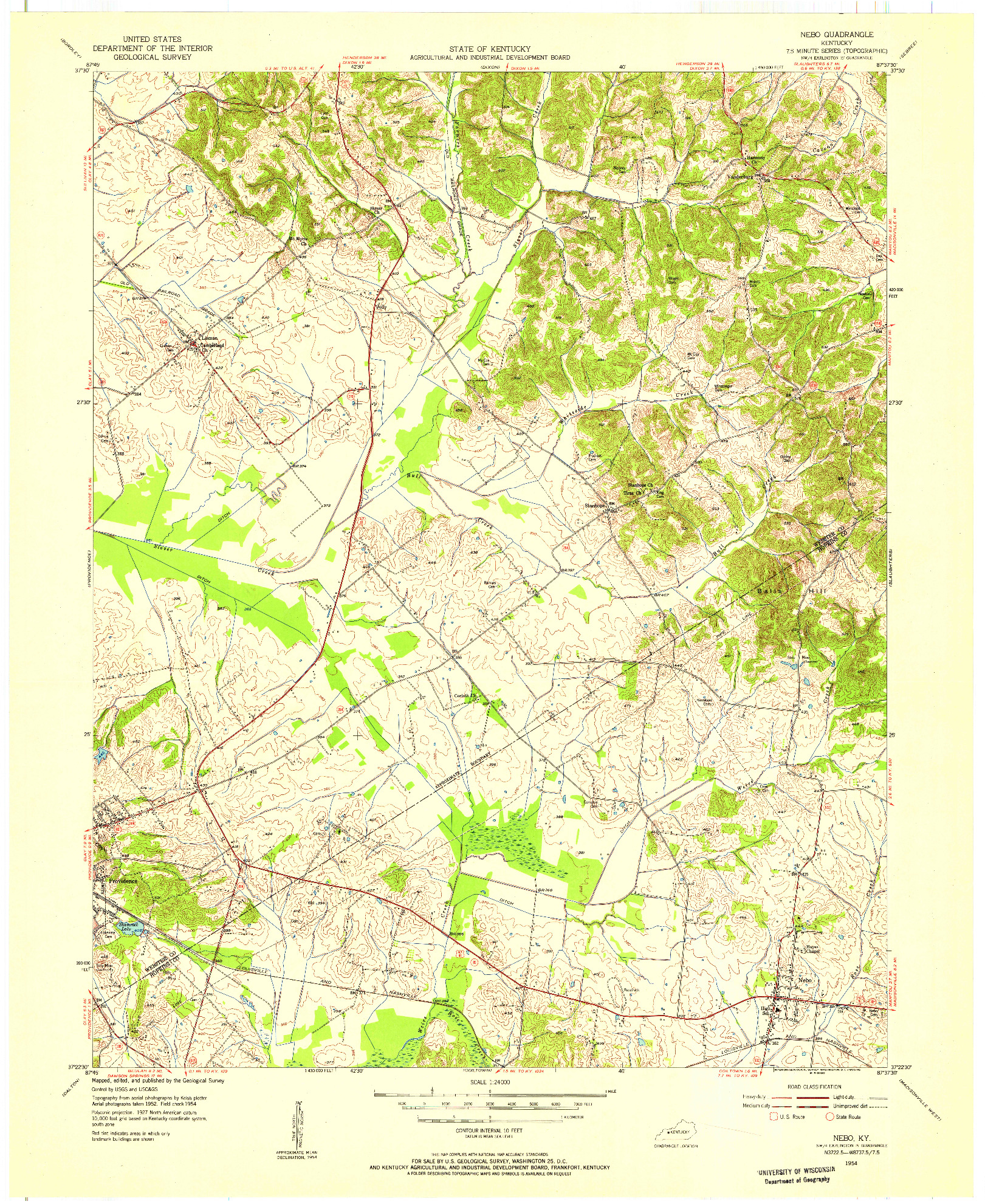 USGS 1:24000-SCALE QUADRANGLE FOR NEBO, KY 1954