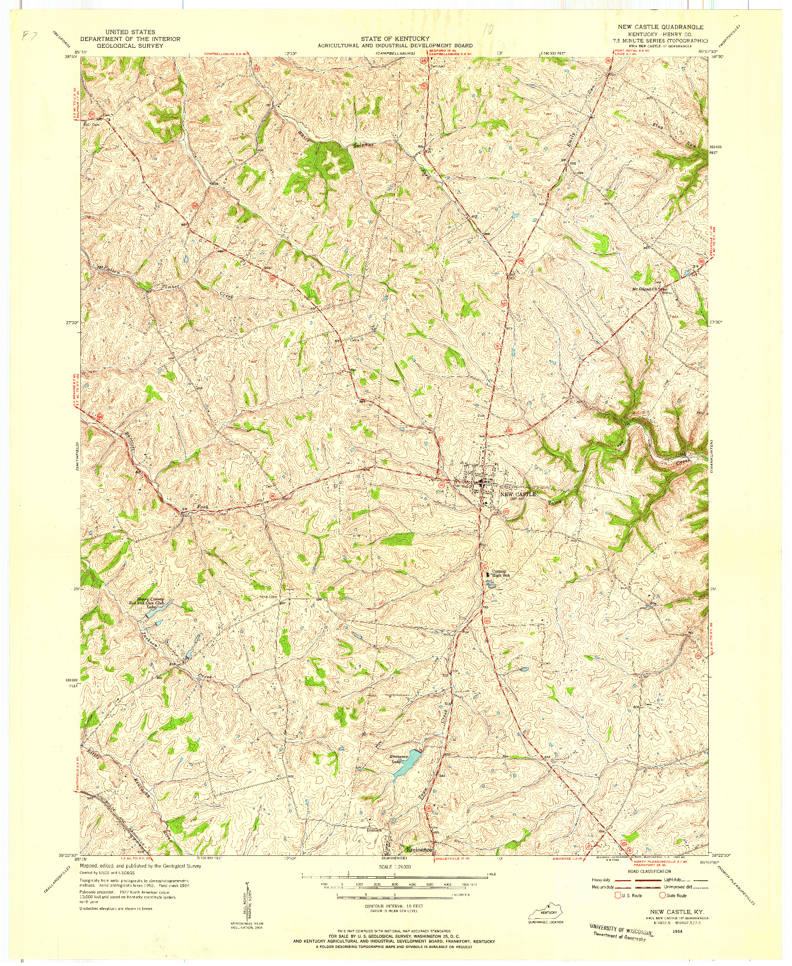 USGS 1:24000-SCALE QUADRANGLE FOR NEW CASTLE, KY 1954