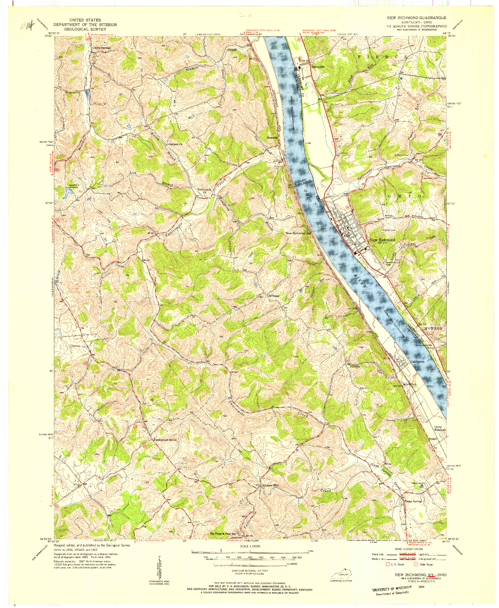 USGS 1:24000-SCALE QUADRANGLE FOR NEW RICHMOND, KY 1953