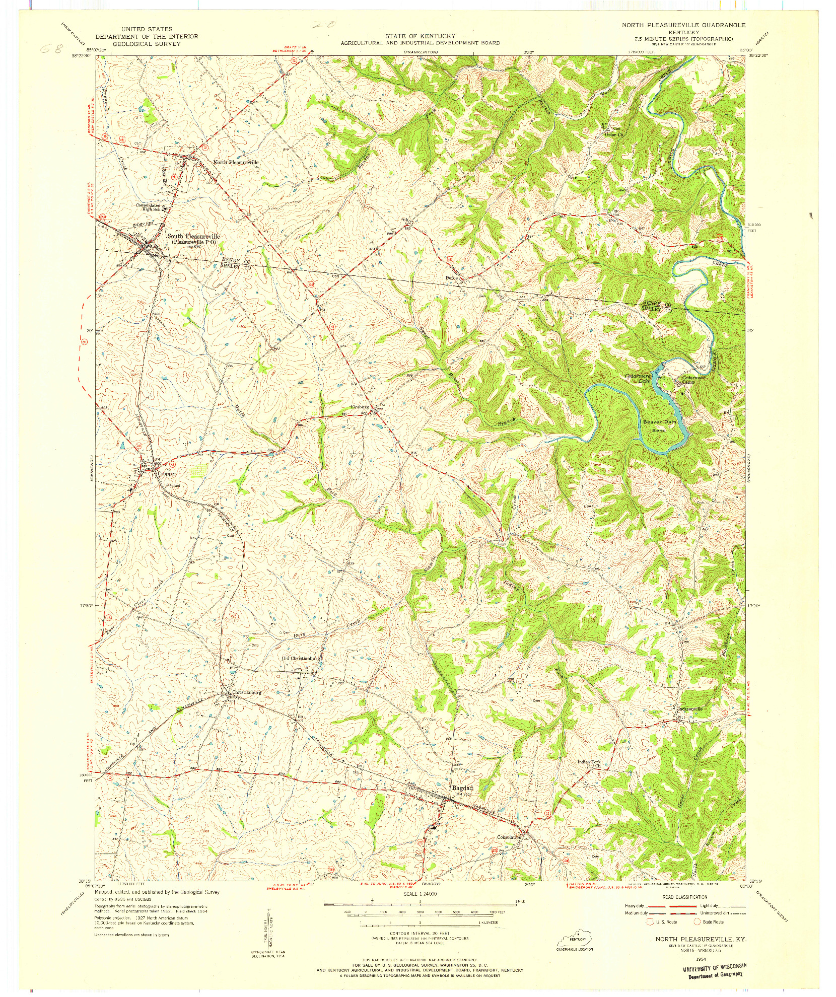 USGS 1:24000-SCALE QUADRANGLE FOR NORTH PLEASUREVILLE, KY 1954
