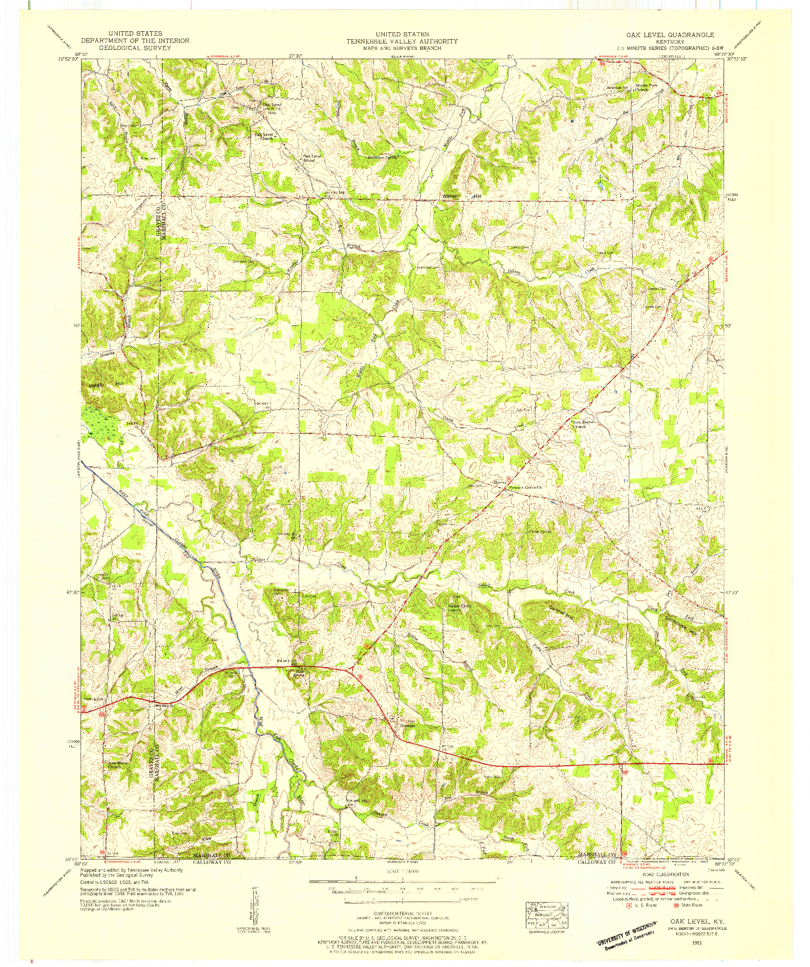 USGS 1:24000-SCALE QUADRANGLE FOR OAK LEVEL, KY 1951