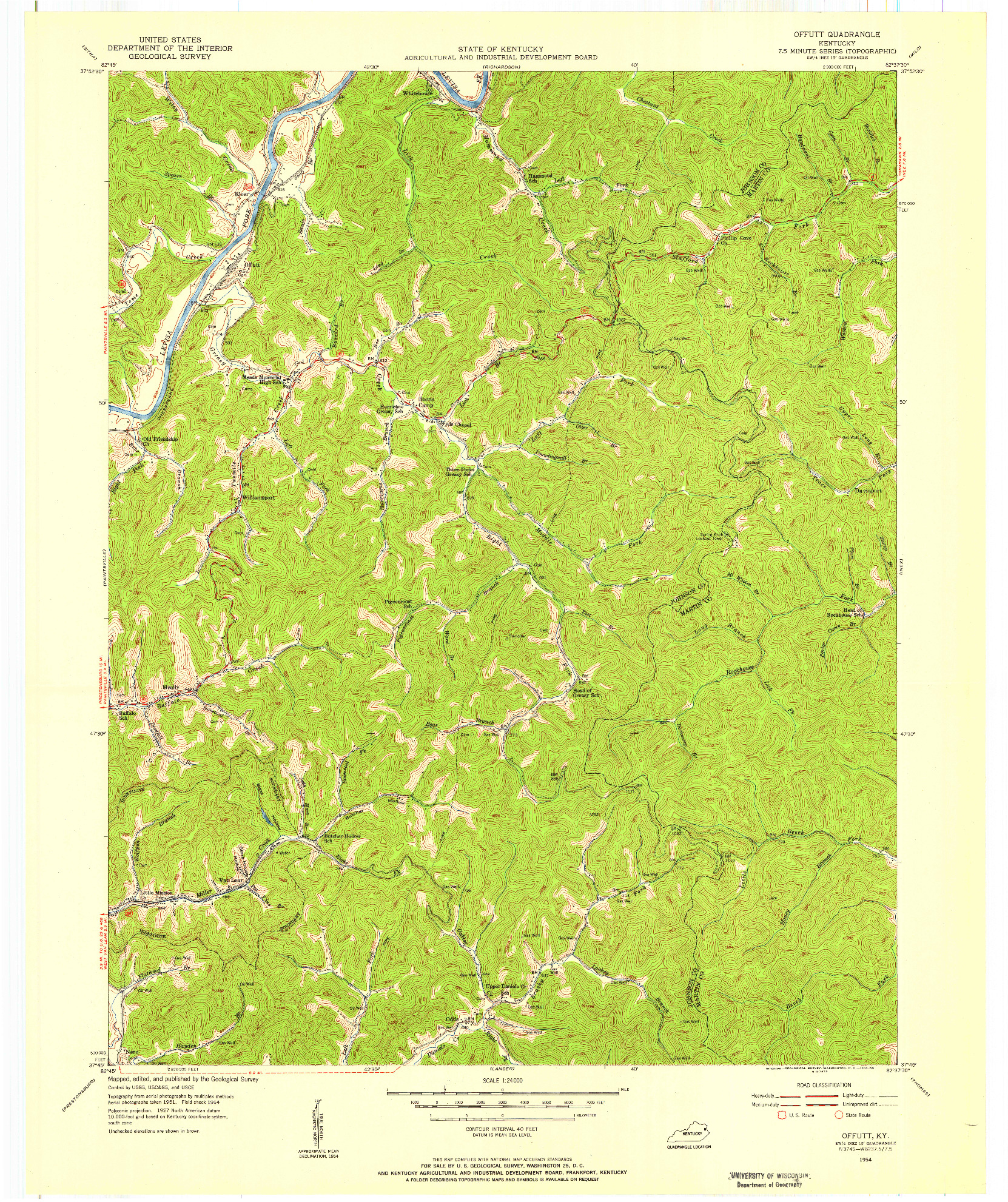 USGS 1:24000-SCALE QUADRANGLE FOR OFFUTT, KY 1954