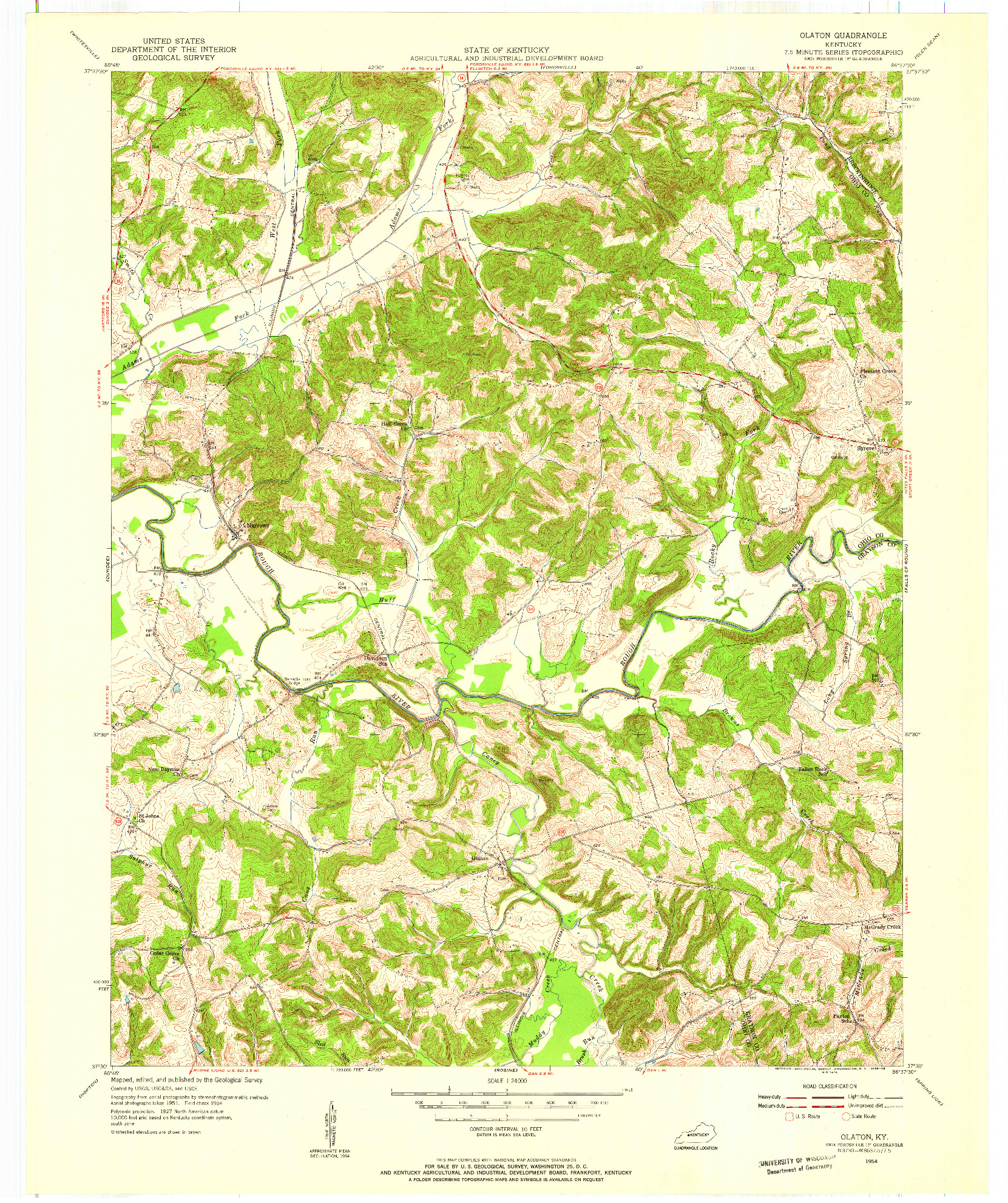 USGS 1:24000-SCALE QUADRANGLE FOR OLATON, KY 1954