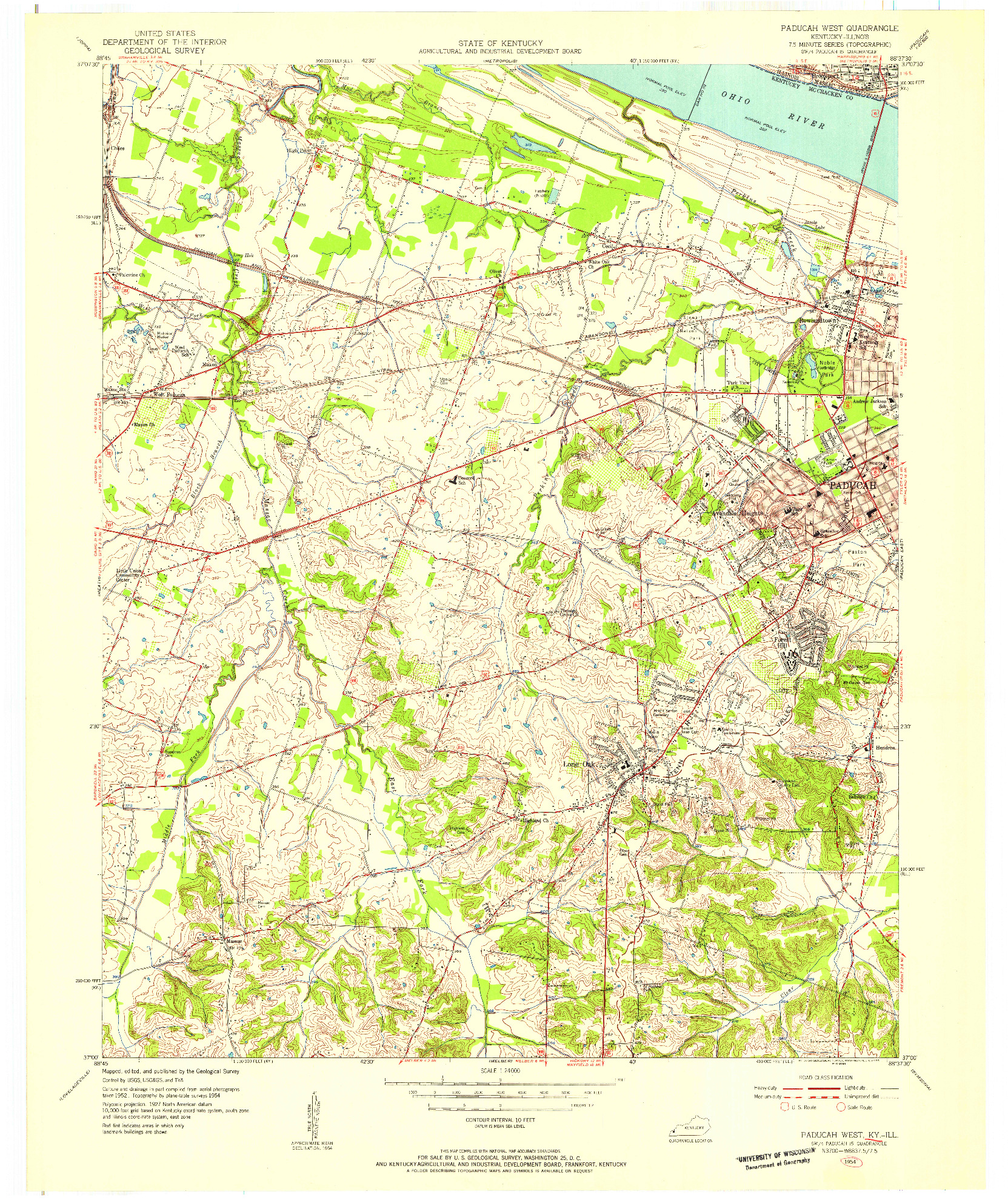 USGS 1:24000-SCALE QUADRANGLE FOR PADUCAH WEST, KY 1954