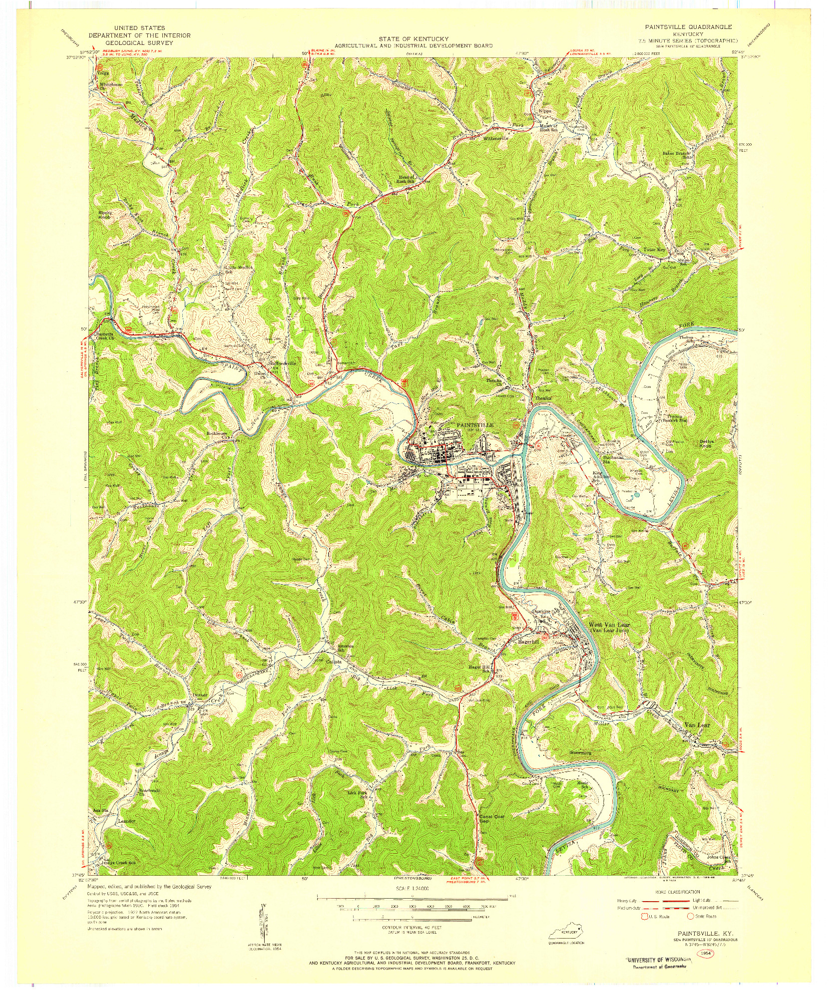 USGS 1:24000-SCALE QUADRANGLE FOR PAINTSVILLE, KY 1954