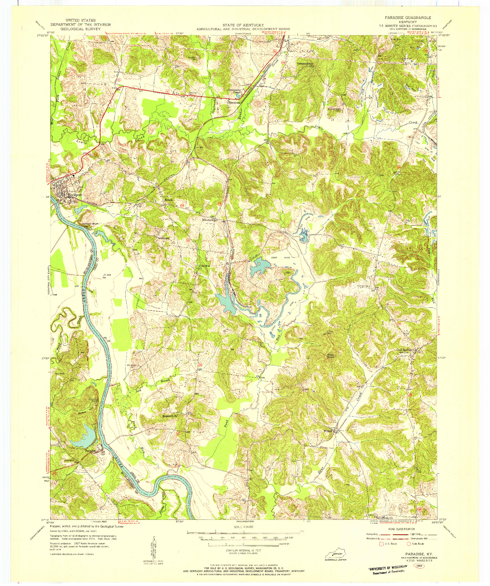 USGS 1:24000-SCALE QUADRANGLE FOR PARADISE, KY 1954