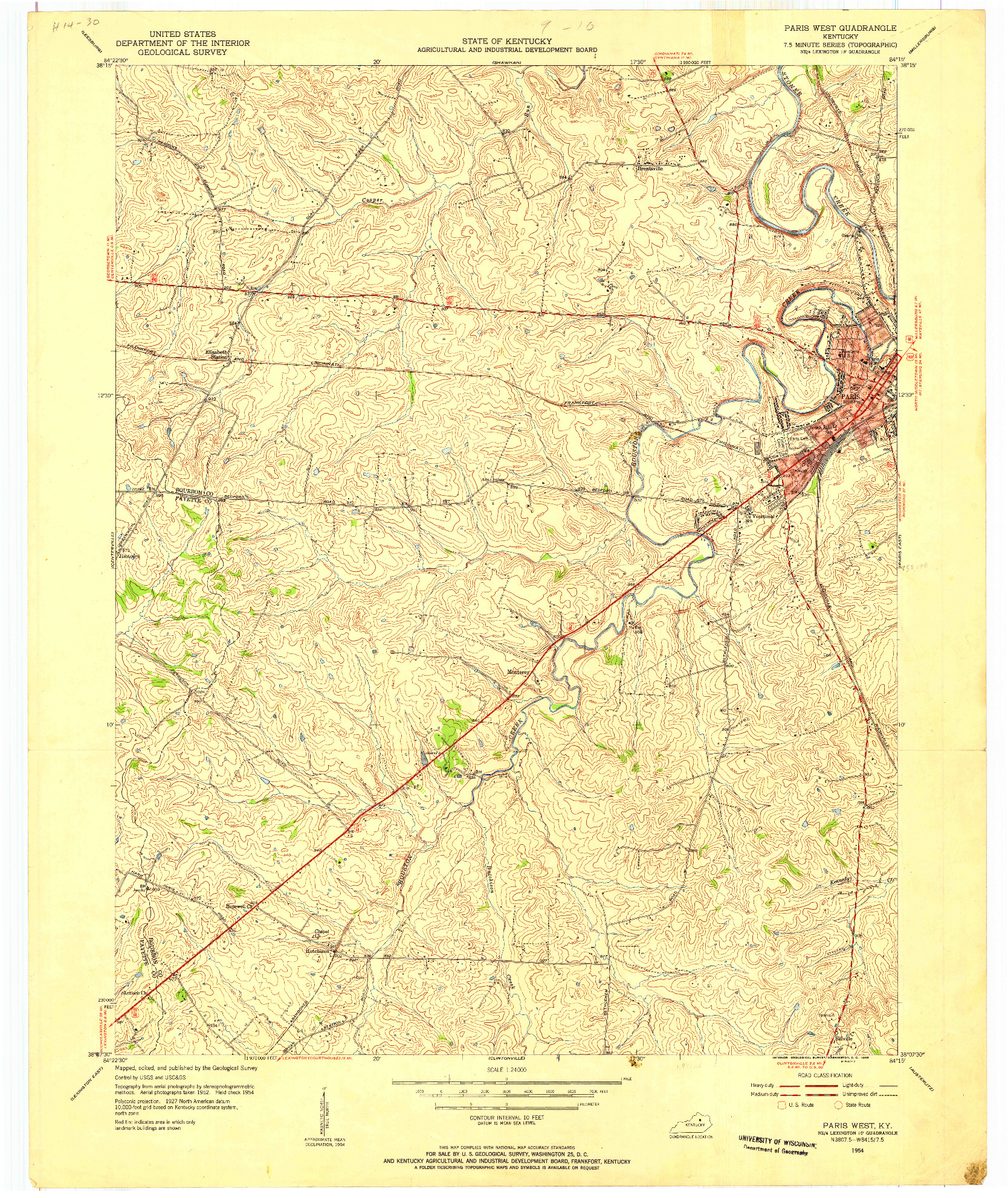 USGS 1:24000-SCALE QUADRANGLE FOR PARIS WEST, KY 1954