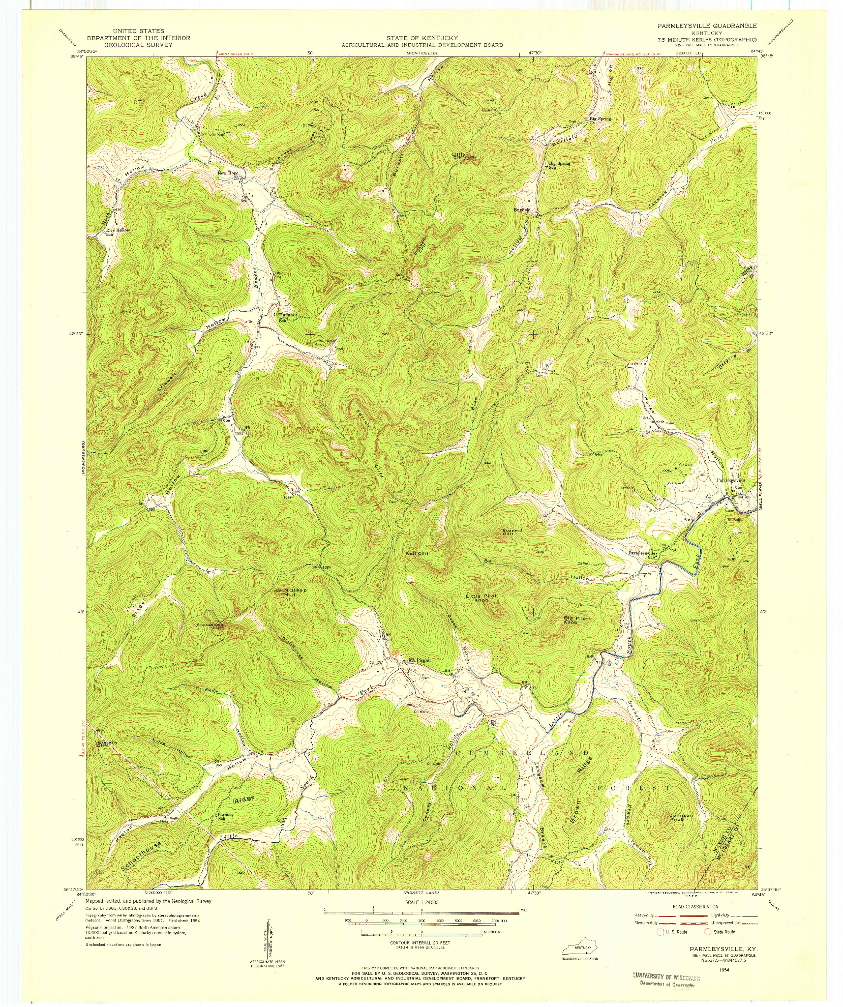 USGS 1:24000-SCALE QUADRANGLE FOR PARMLEYSVILLE, KY 1954
