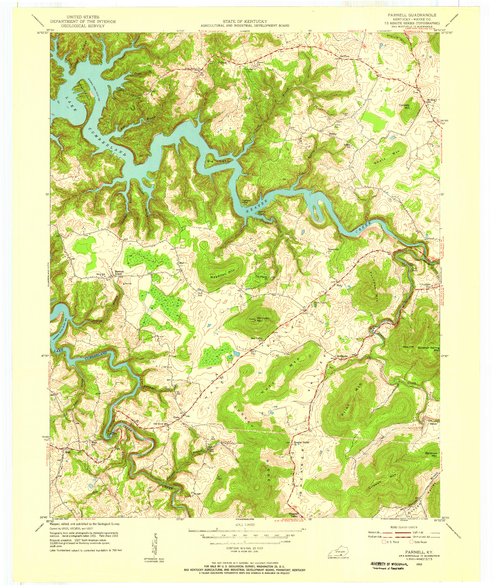 USGS 1:24000-SCALE QUADRANGLE FOR PARNELL, KY 1953