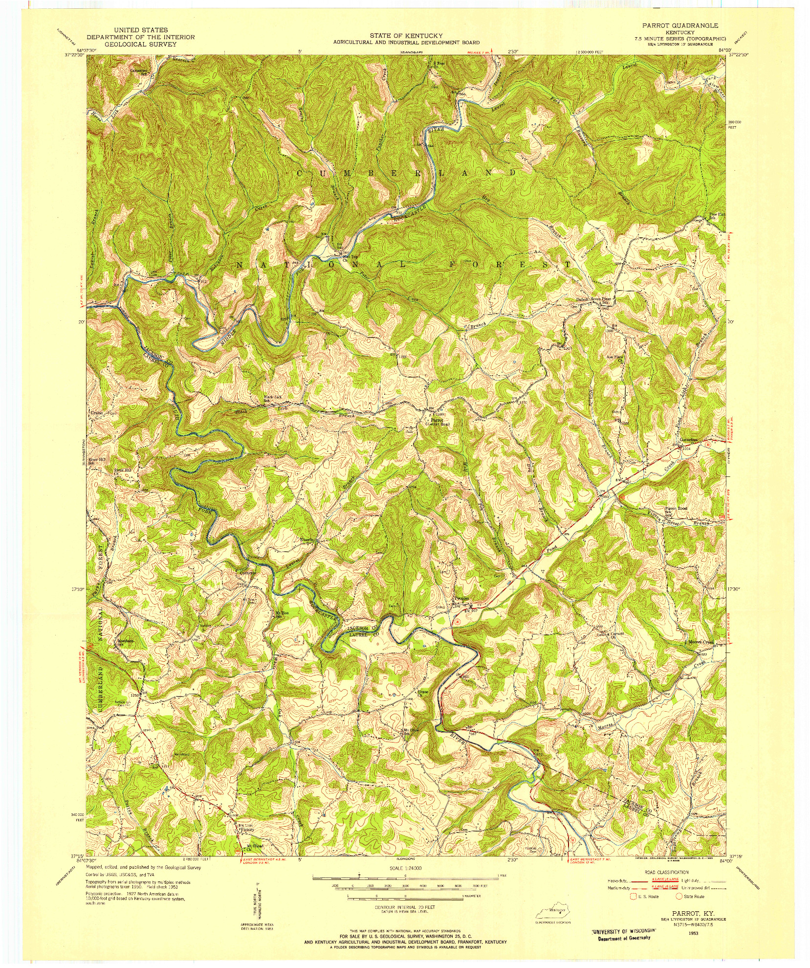 USGS 1:24000-SCALE QUADRANGLE FOR PARROT, KY 1953