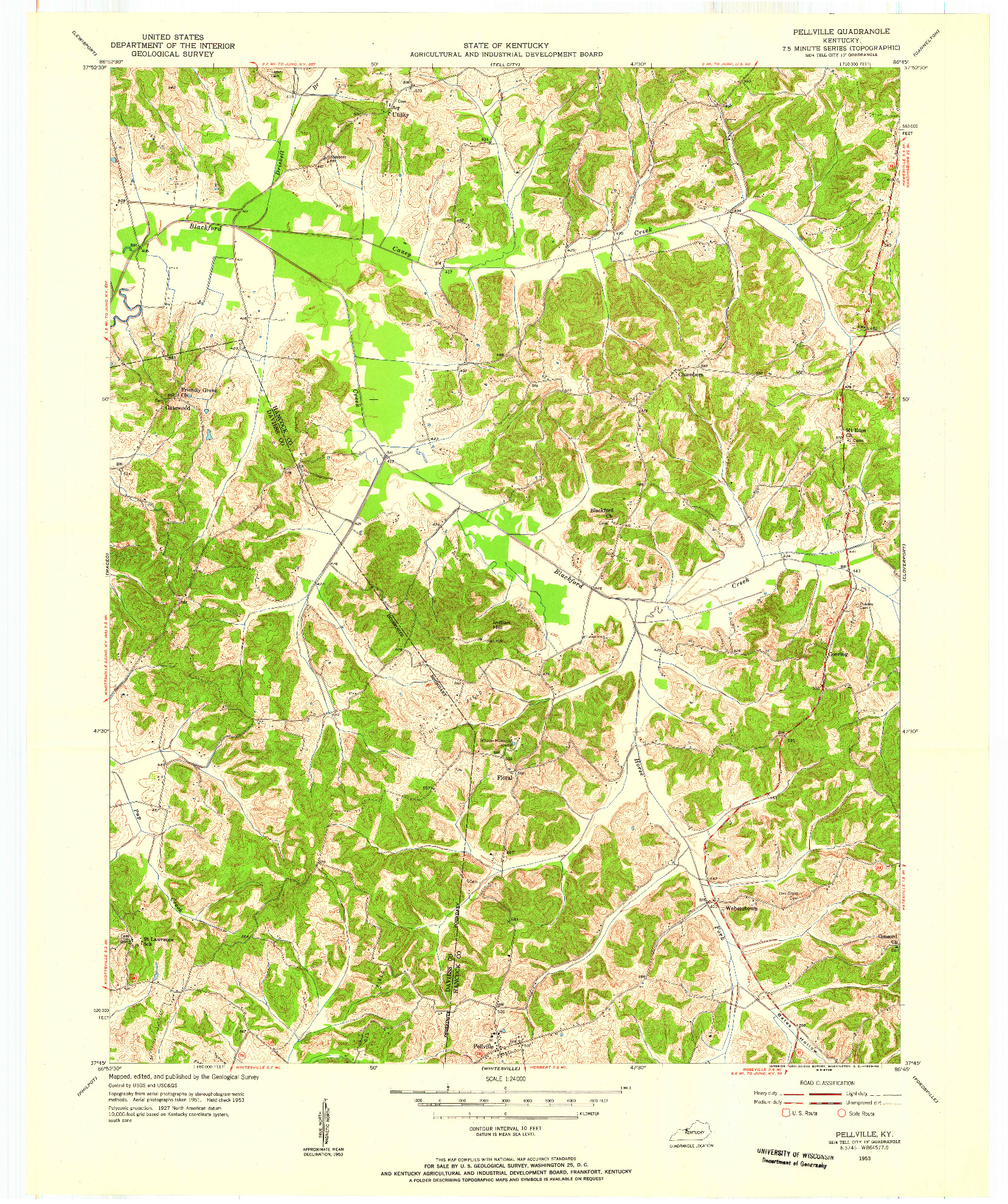 USGS 1:24000-SCALE QUADRANGLE FOR PELLVILLE, KY 1953