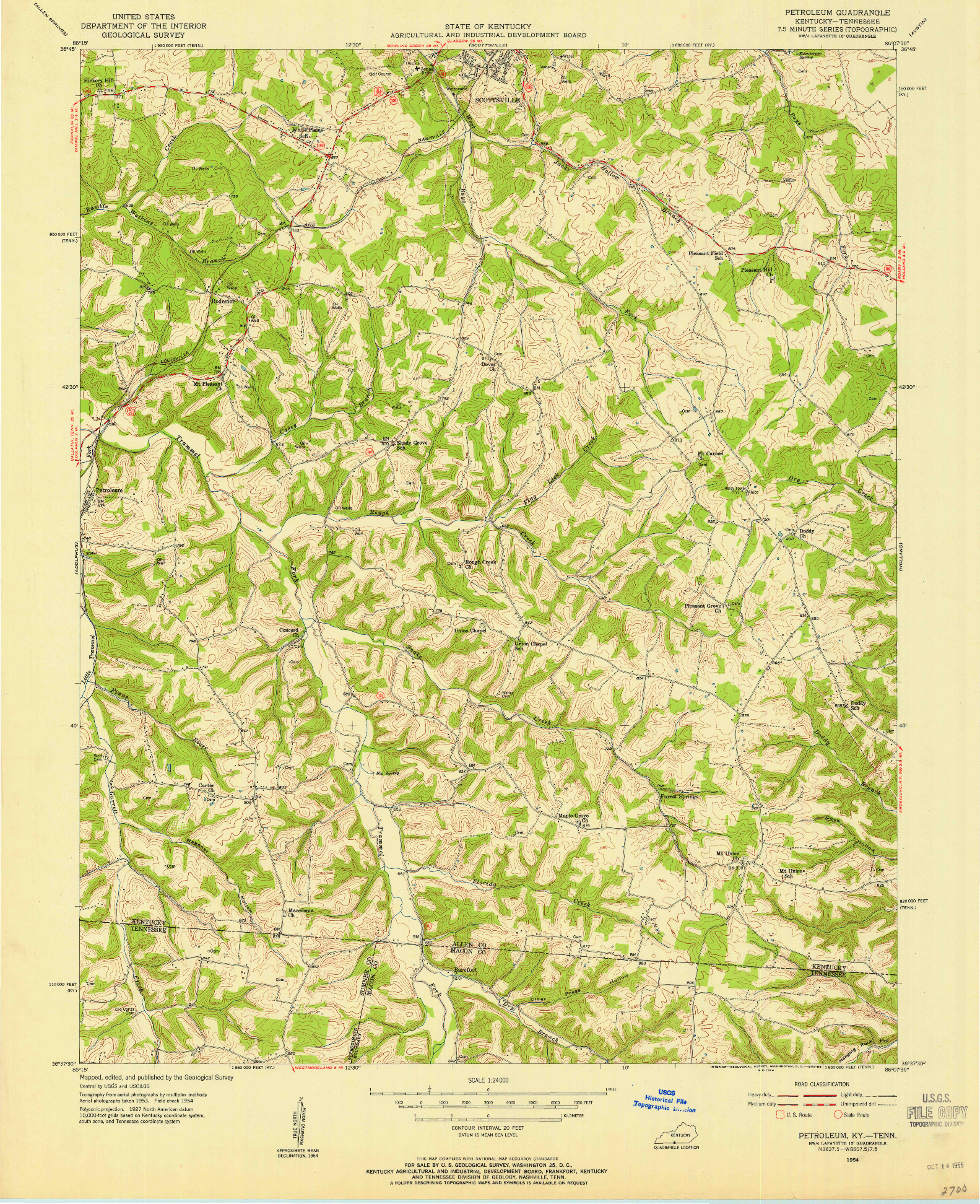 USGS 1:24000-SCALE QUADRANGLE FOR PETROLEUM, KY 1954