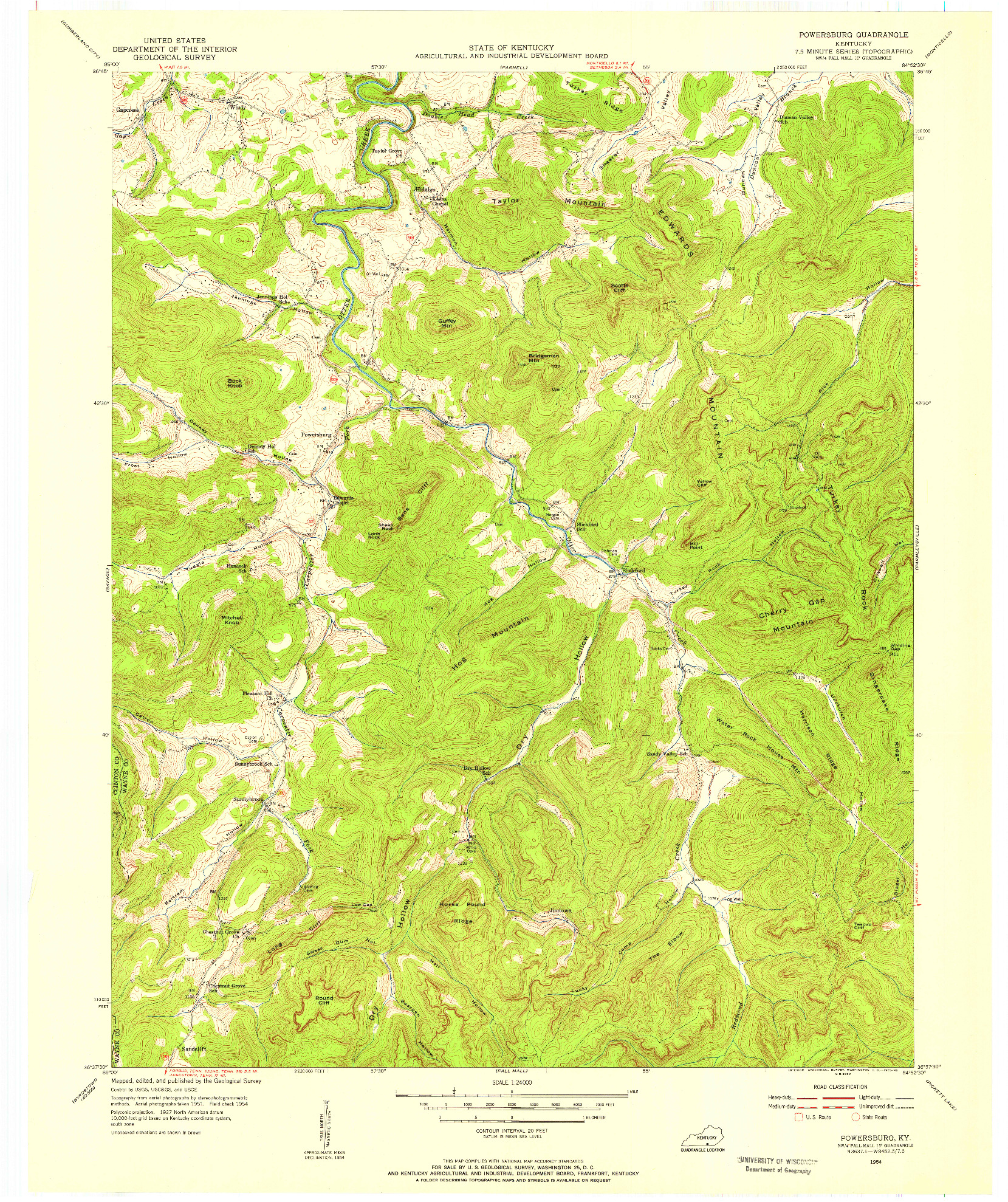 USGS 1:24000-SCALE QUADRANGLE FOR POWERSBURG, KY 1954