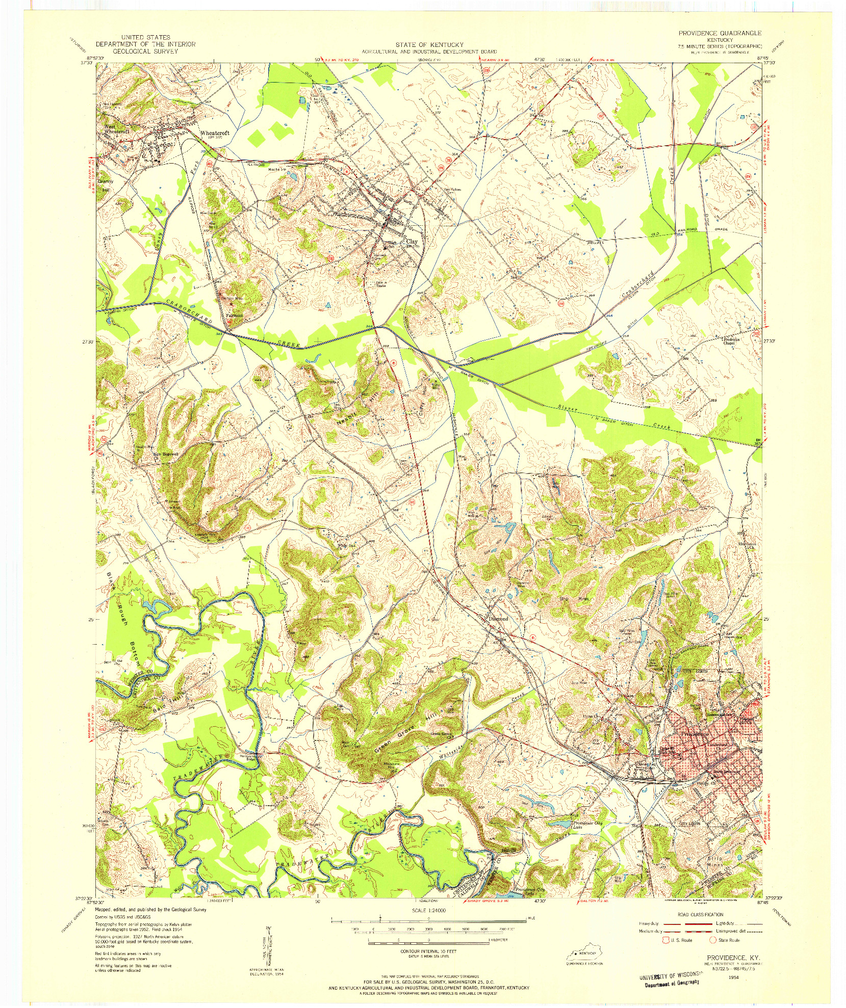 USGS 1:24000-SCALE QUADRANGLE FOR PROVIDENCE, KY 1954